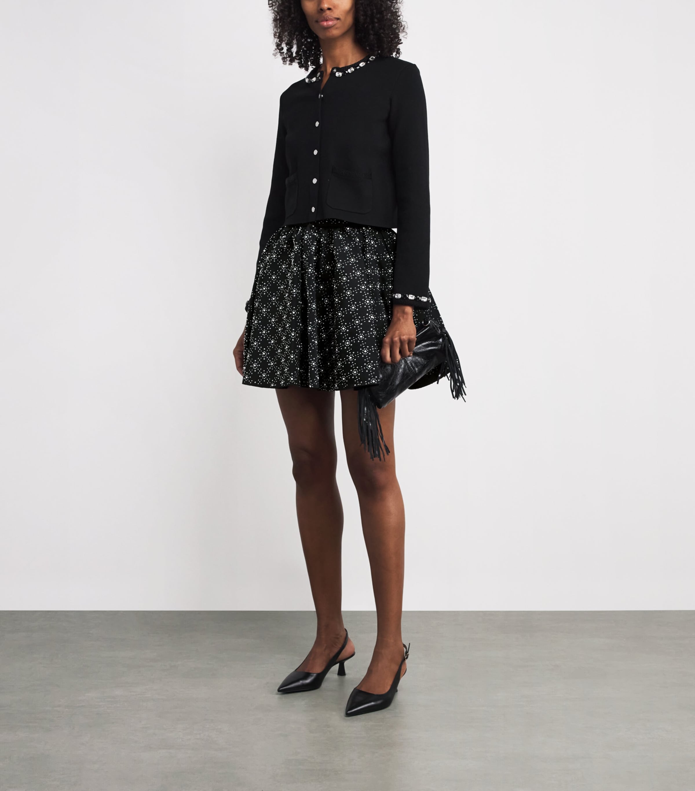 Embellished Mini Skater Skirt BLACK Image 2