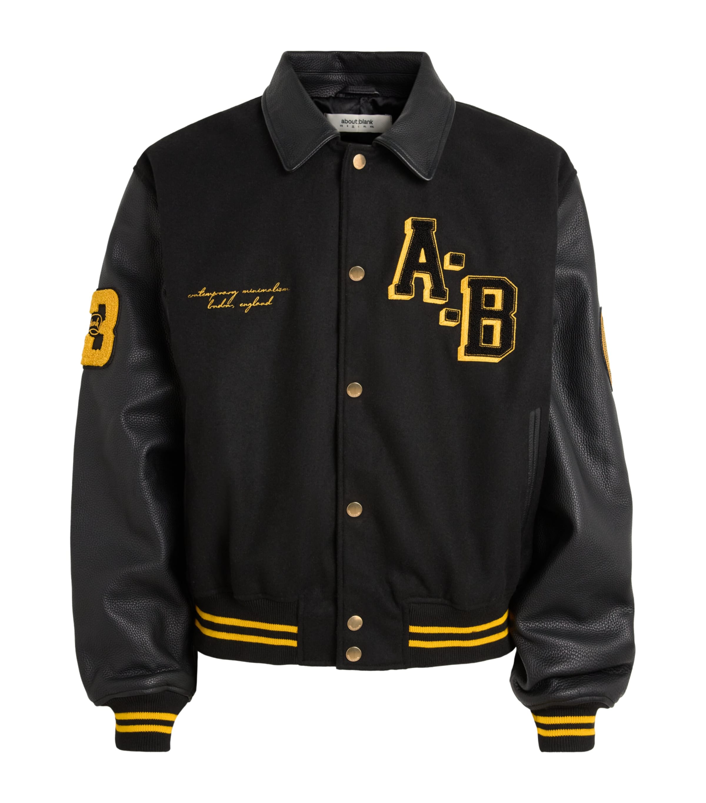 about:blank Mens Leather-Wool Letterman Jacket Black Image 1