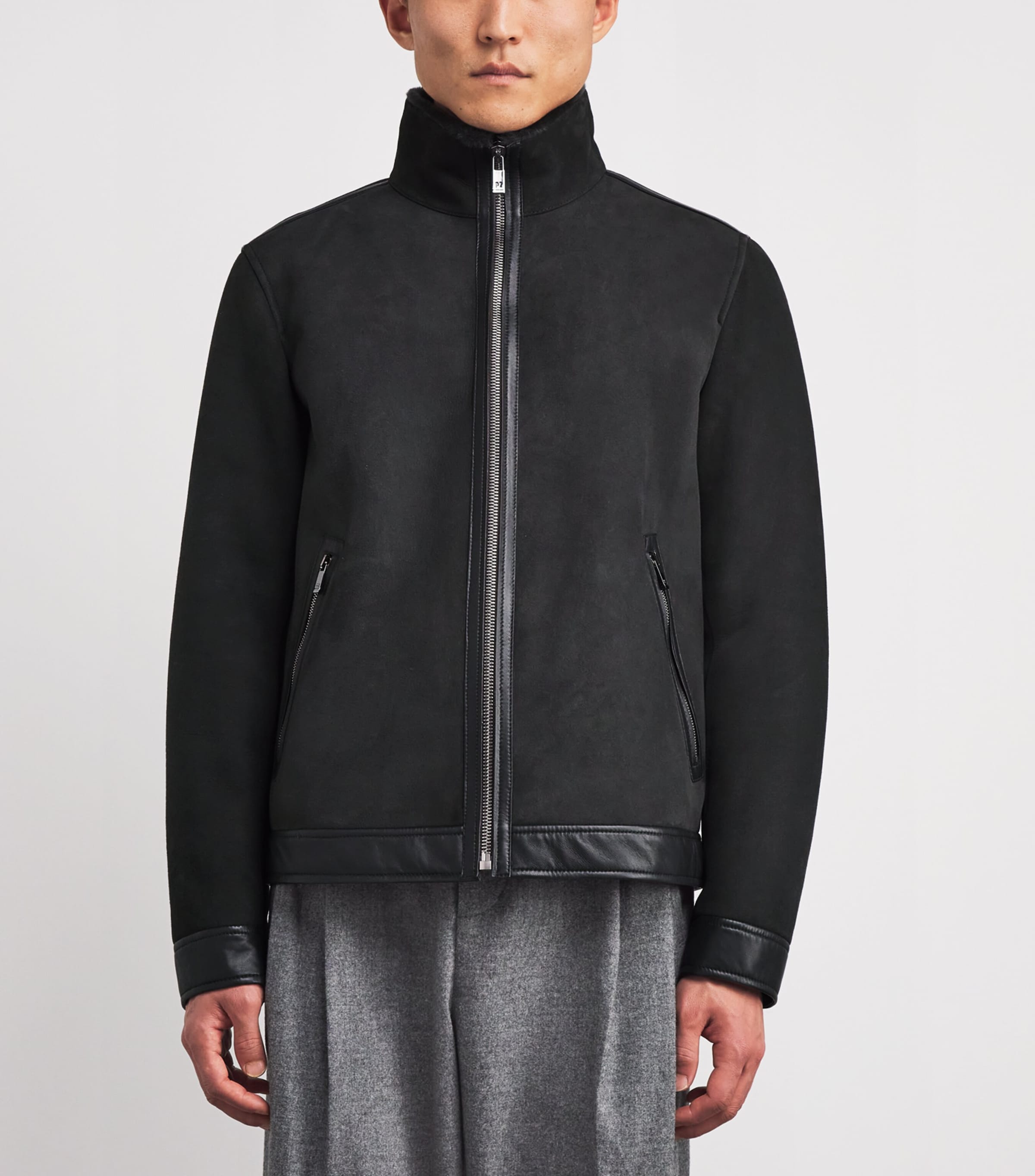 Suede Shearling Bomber Jacket 31 GREY Image 3