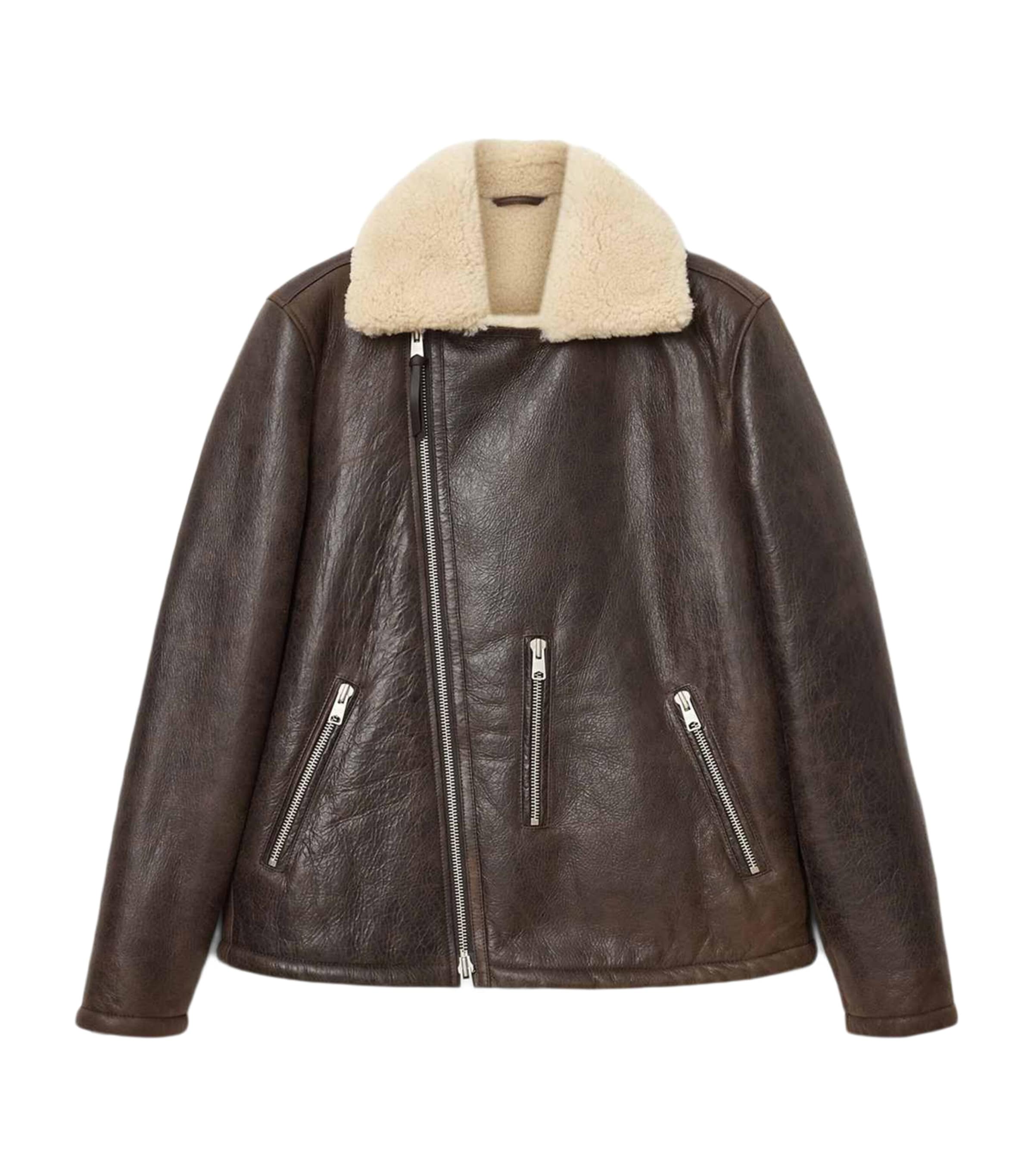 Allsaints Mens Barkwood Brown Xylon Leather Biker Jacket In Brown