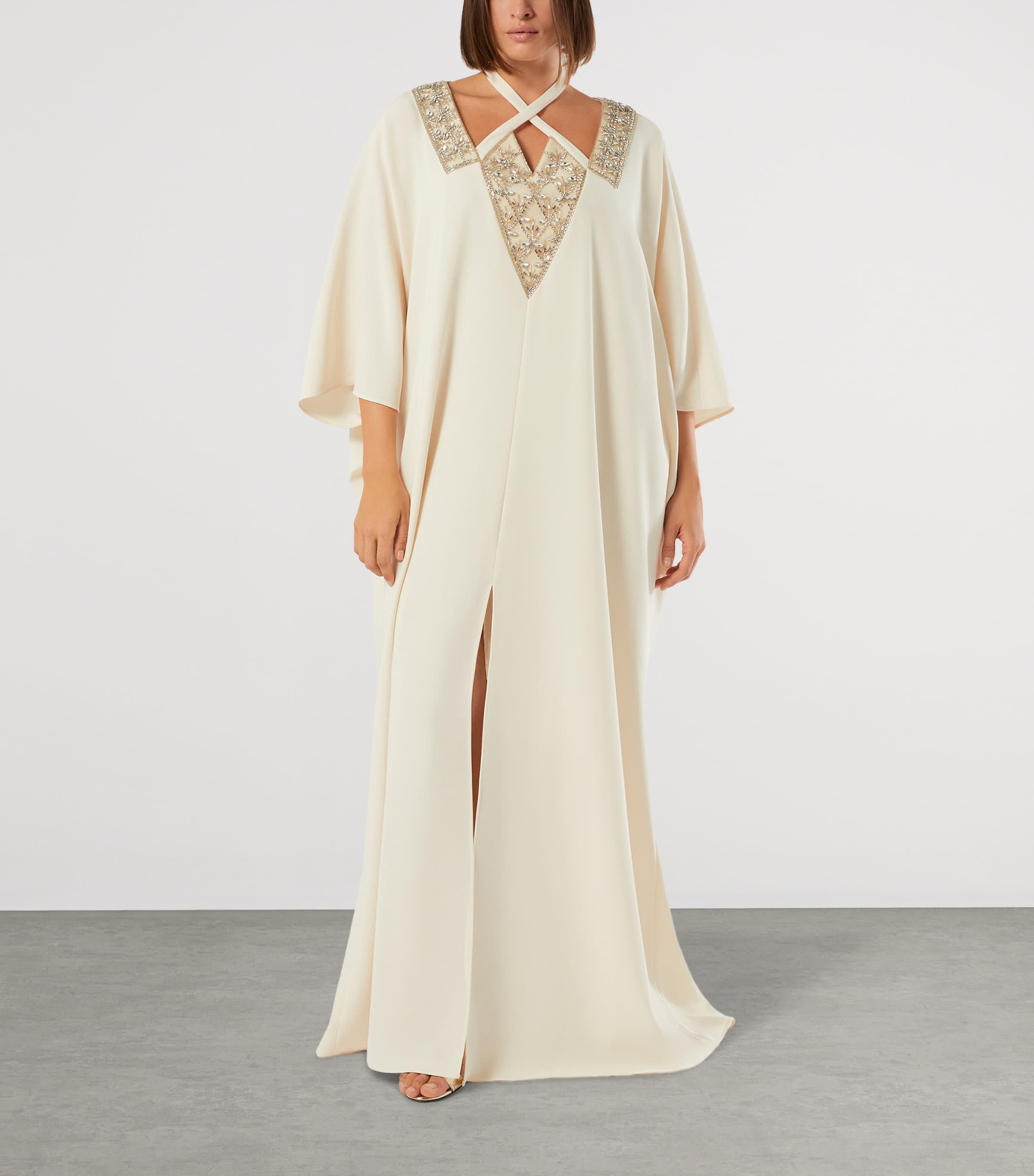 Marina Rinaldi Womens Embellished Halterneck Maxi Dress Champagne Image 2