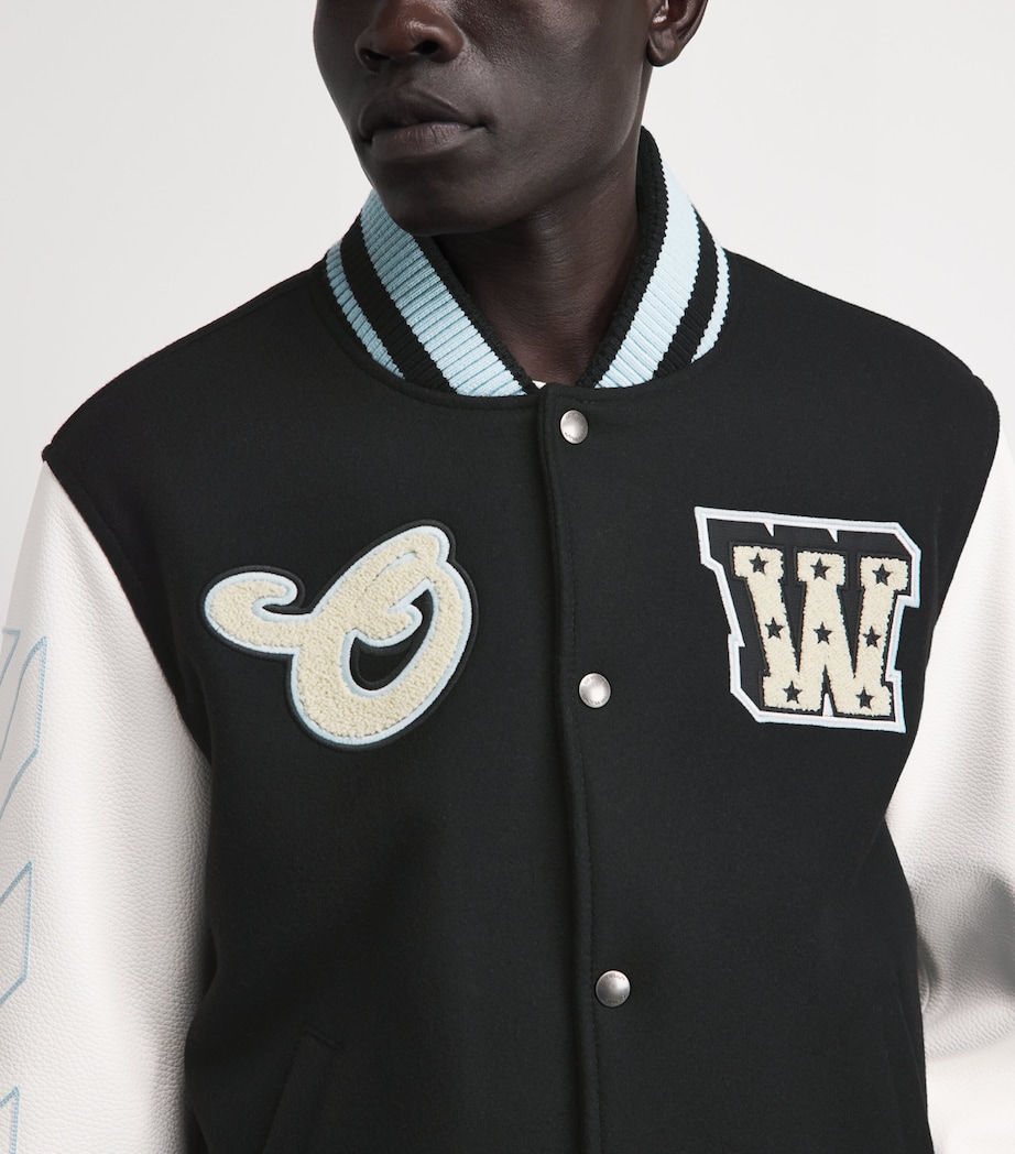 Off-White Mens Wool-Leather Logo Varsity Jacket Black Image 3