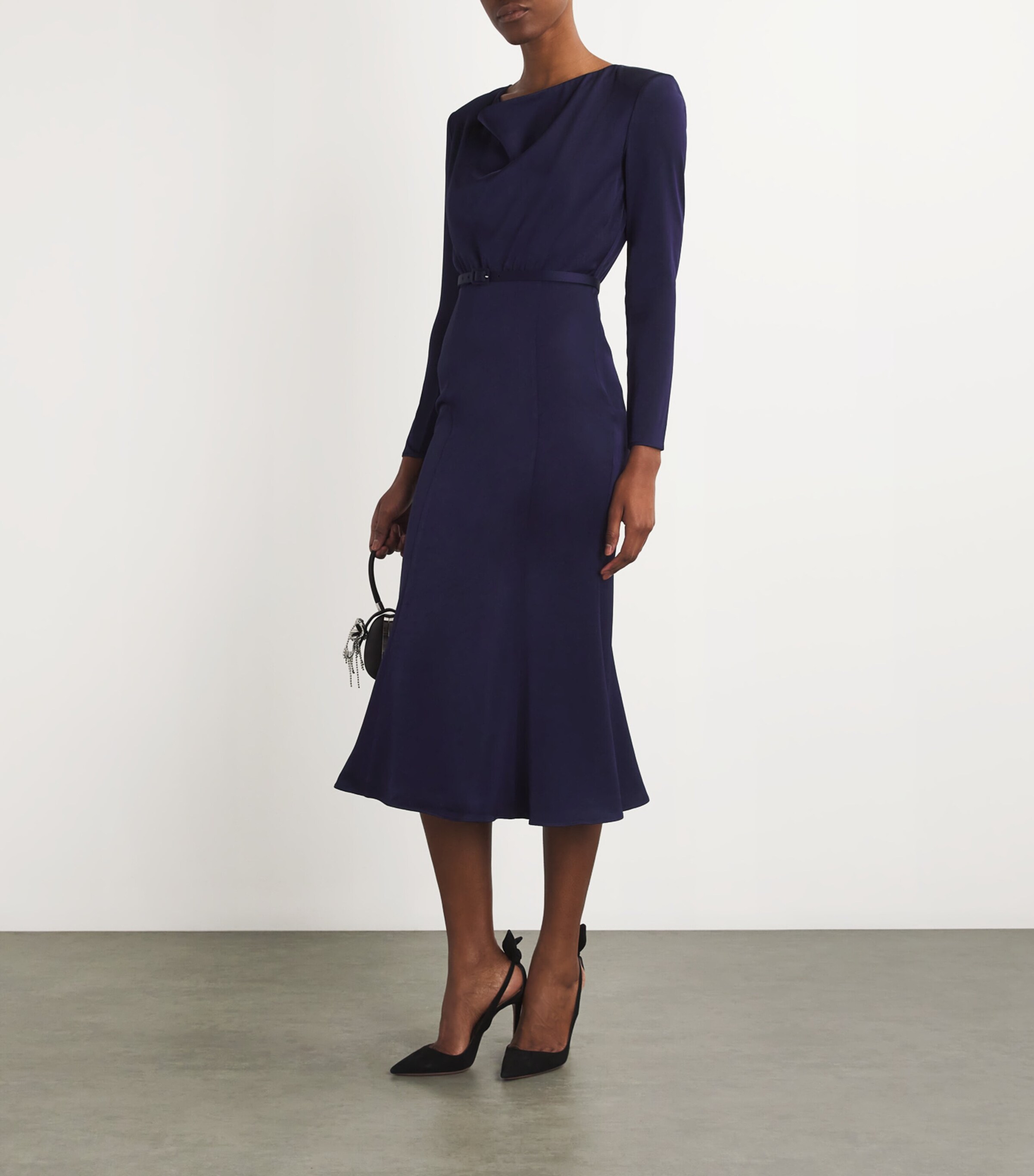 Roland Mouret Womens Satin Cowl-Neck Midi Dress Navy Image 2