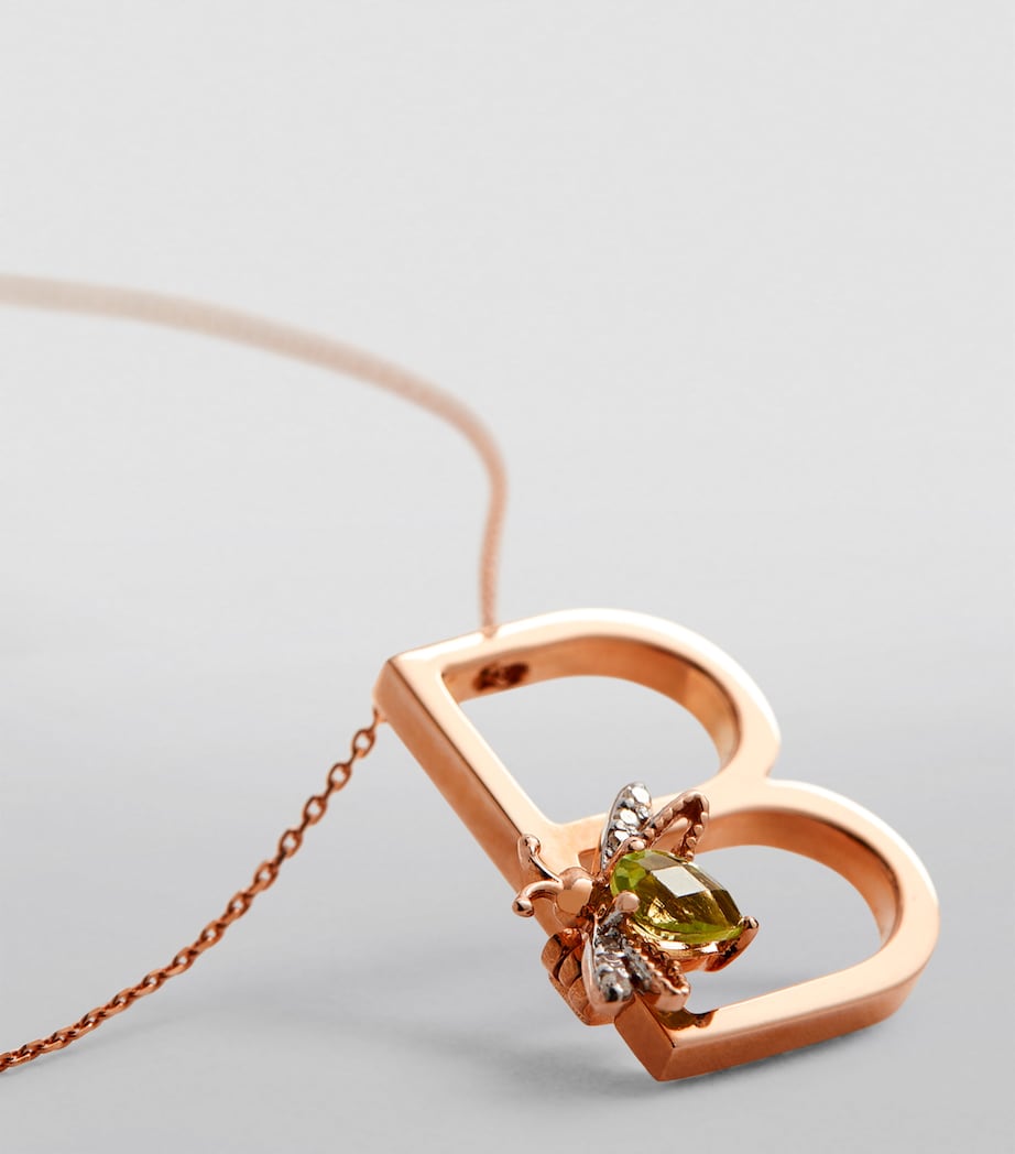 Rose Gold, Diamond and Peridot Letter ‘B’ Necklace GREEN Image 5