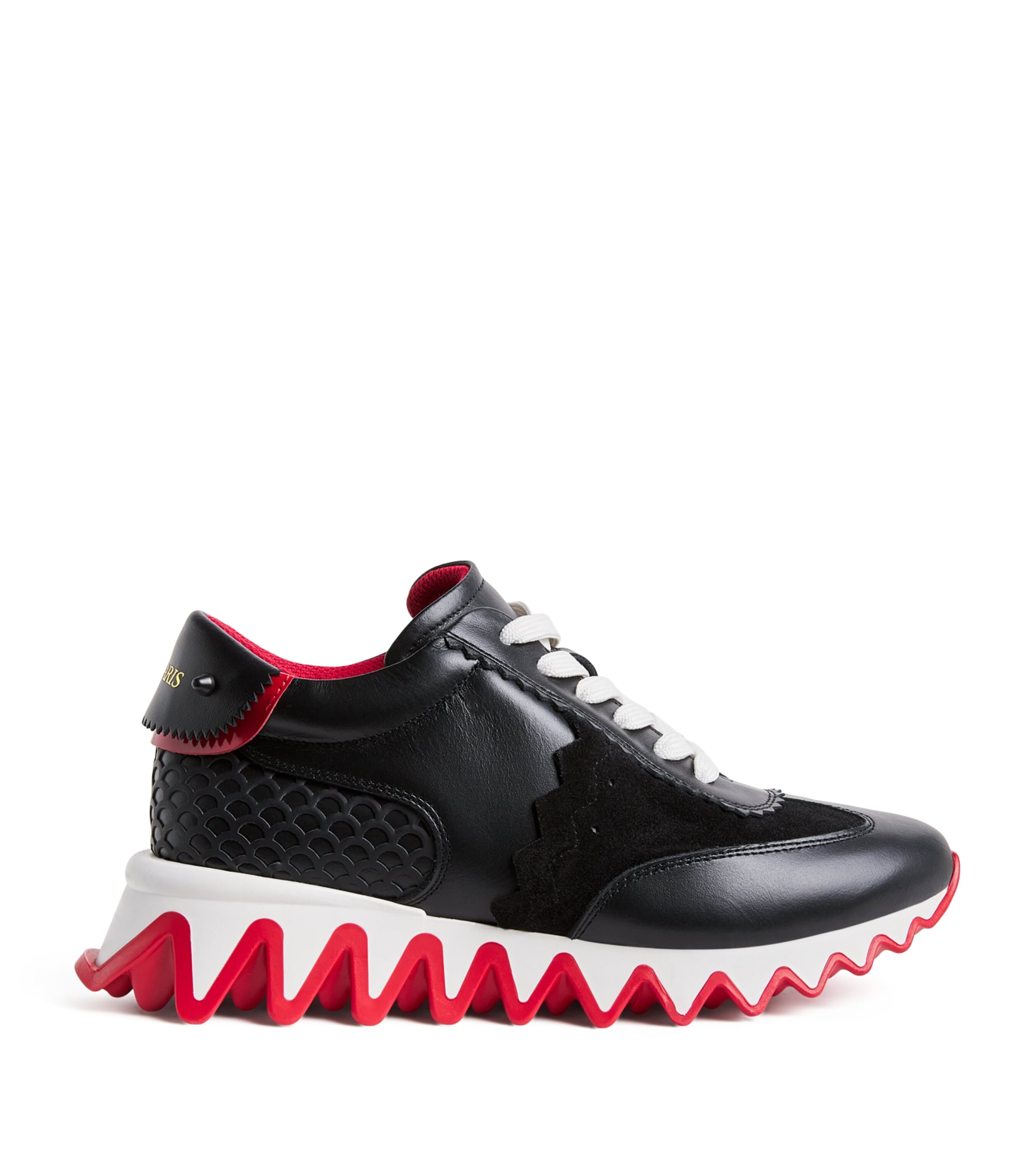 Christian Louboutin Kids Mini Shark Leather-Suede Sneakers | Designers | Christian Louboutin | Boys Shoes | Girls Shoes | Kids New In | Trainers