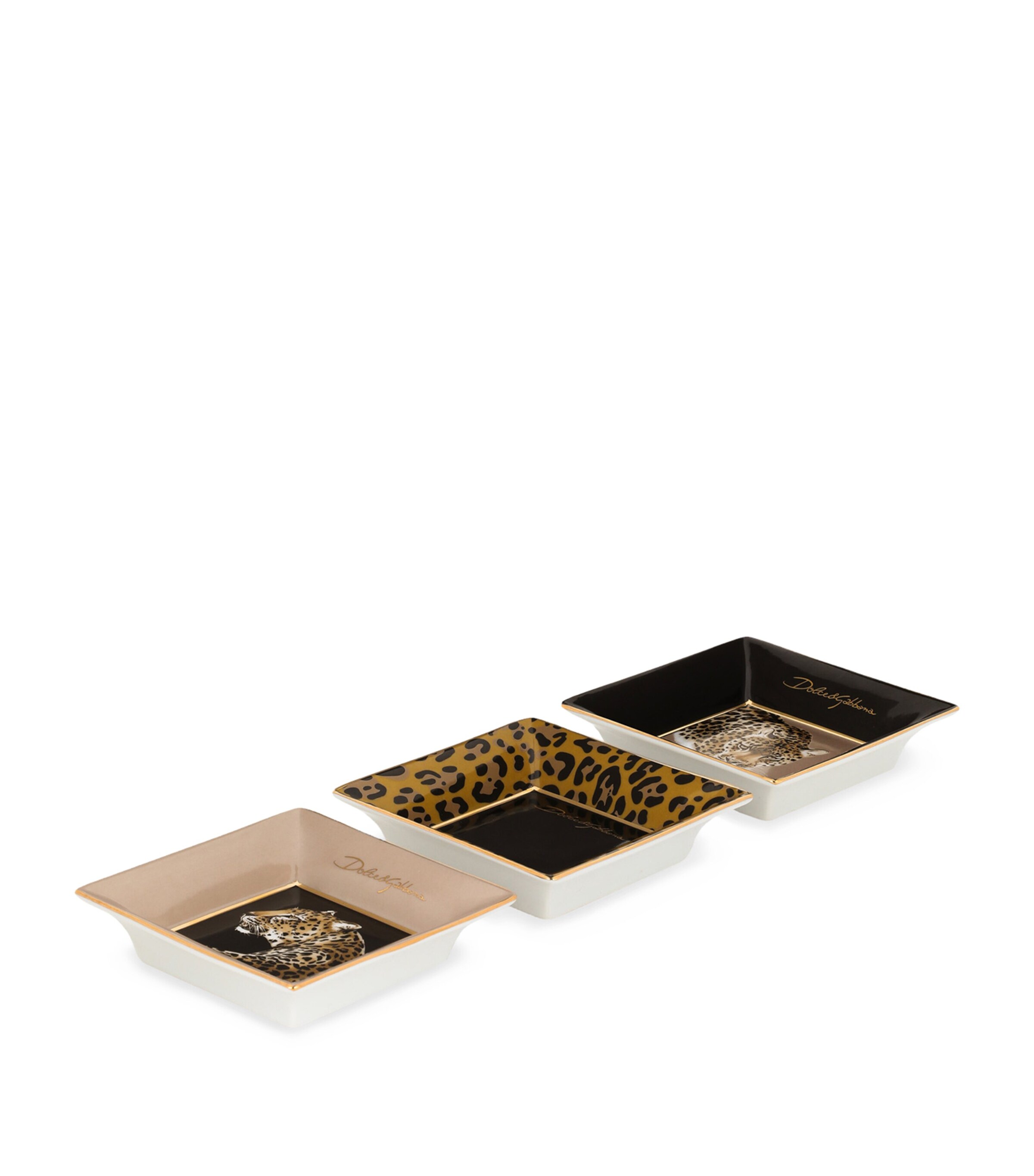 Dolce&Gabbana Casa Set of 3 Porcelain Leopard Decorative Square Plates (10cm) Leopardo Image 2