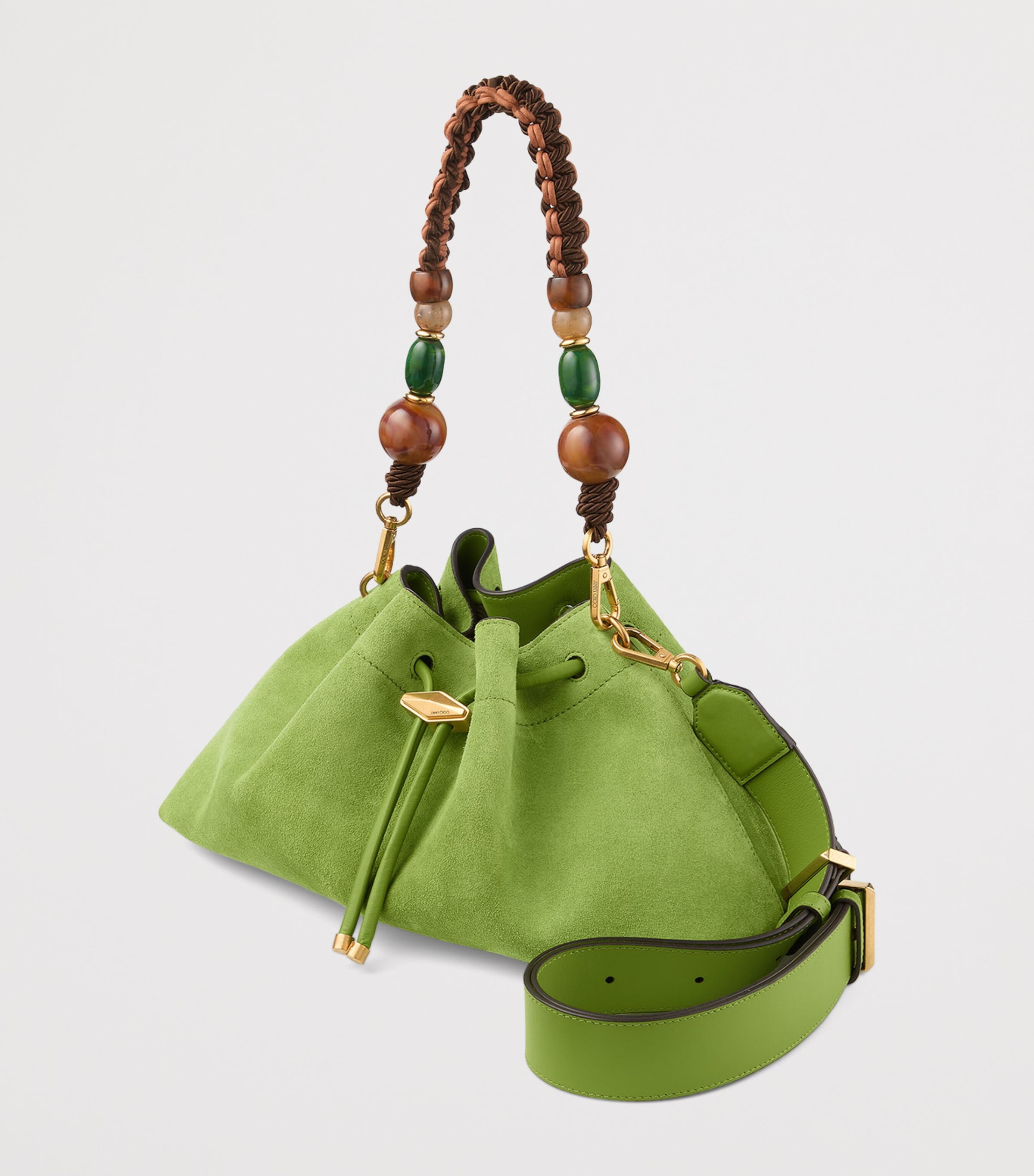 Jimmy Choo Medium Suede Cinch Beaded Bucket Bag Clover/gold Image 2
