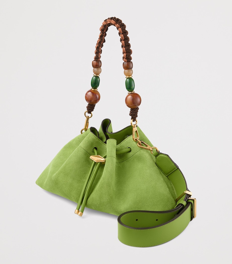 Jimmy Choo Medium Suede Cinch Beaded Bucket Bag Clover/gold Image 2