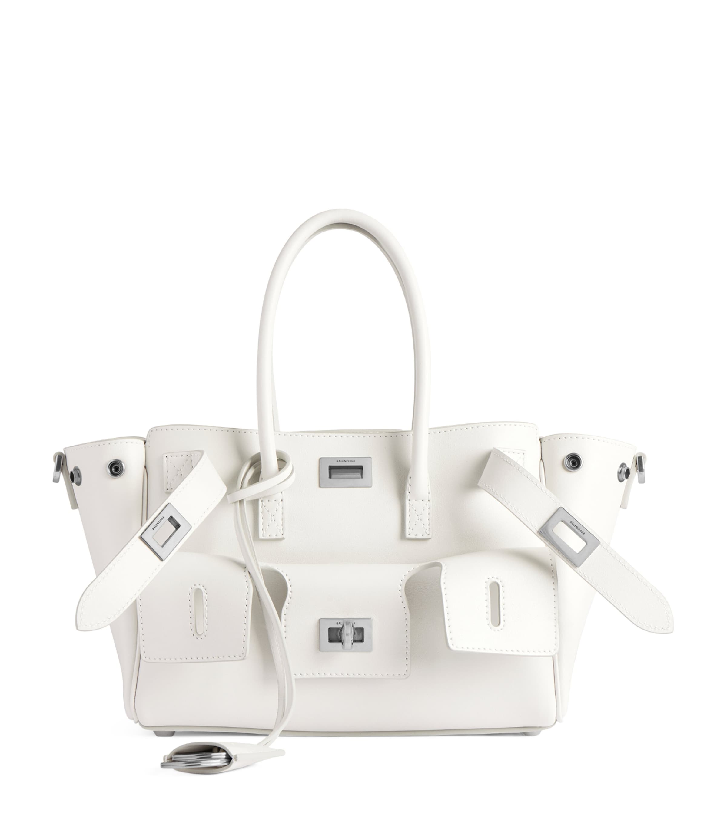 Balenciaga Mini Leather Bel Air Carry All Top-handle Bag In White