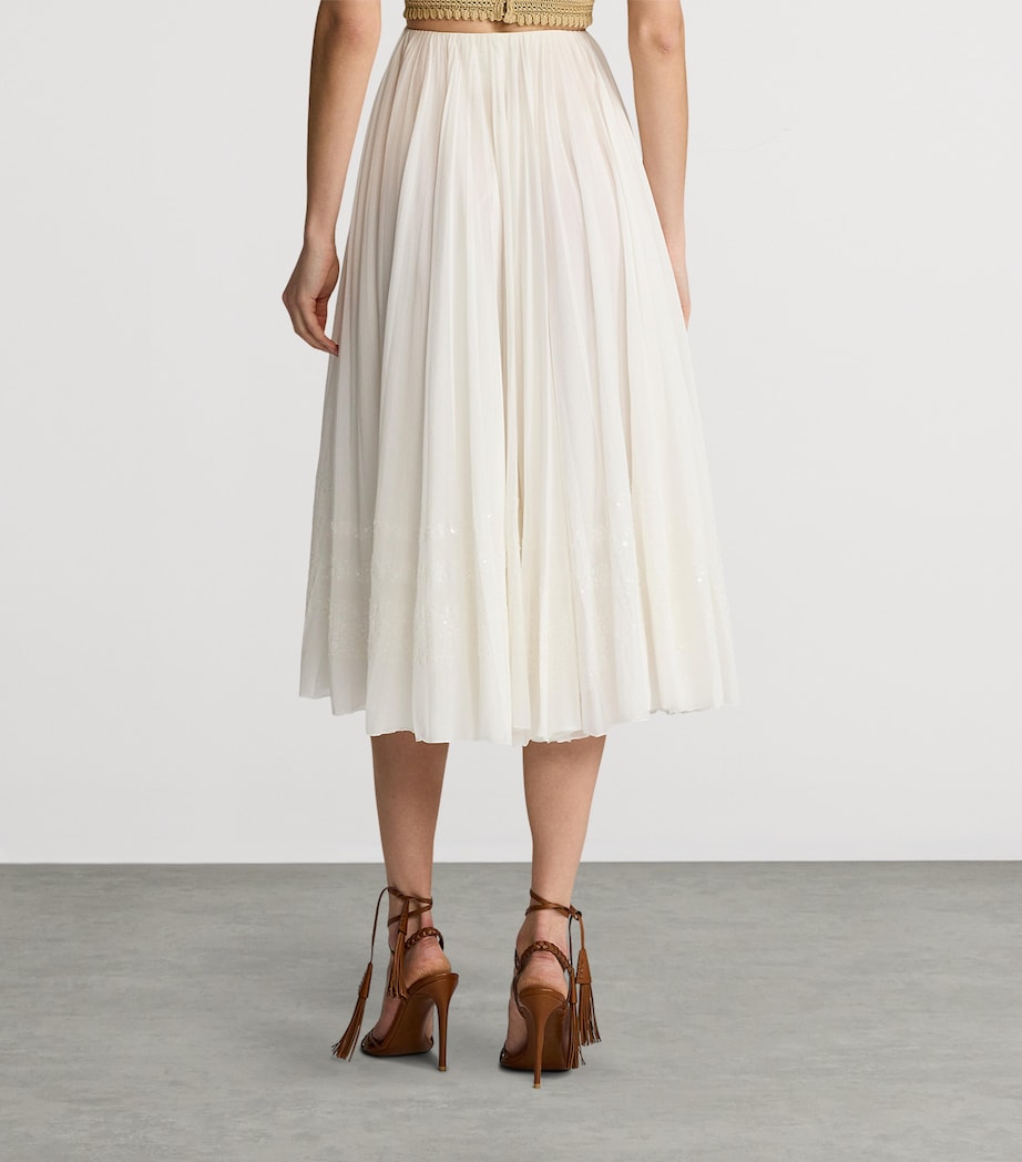 Cotton-Blend Trivelas Embellished Skirt WHITE Image 7