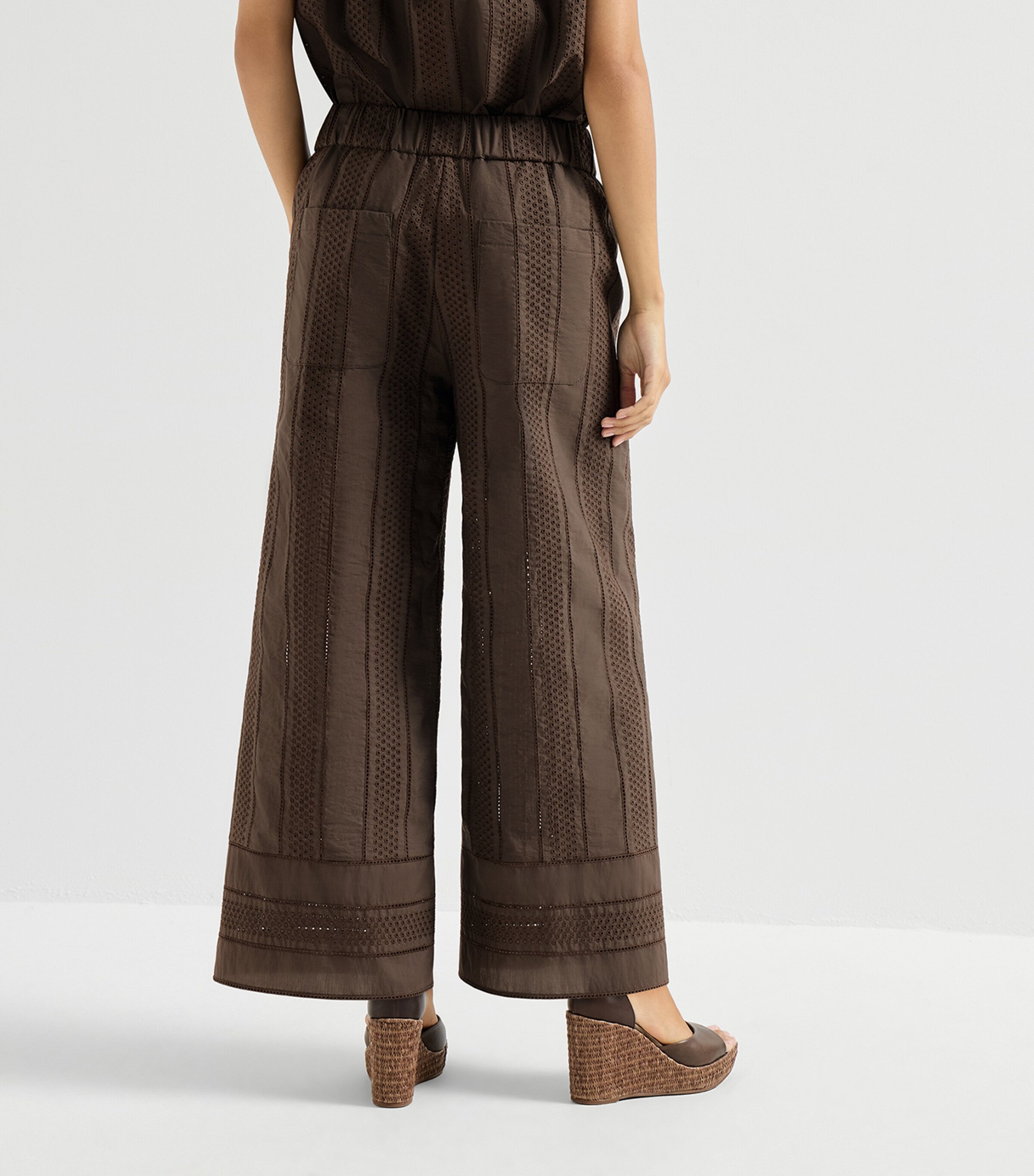 Brunello Cucinelli Womens Techno Cotton Broderie Anglaise Trousers Image 5