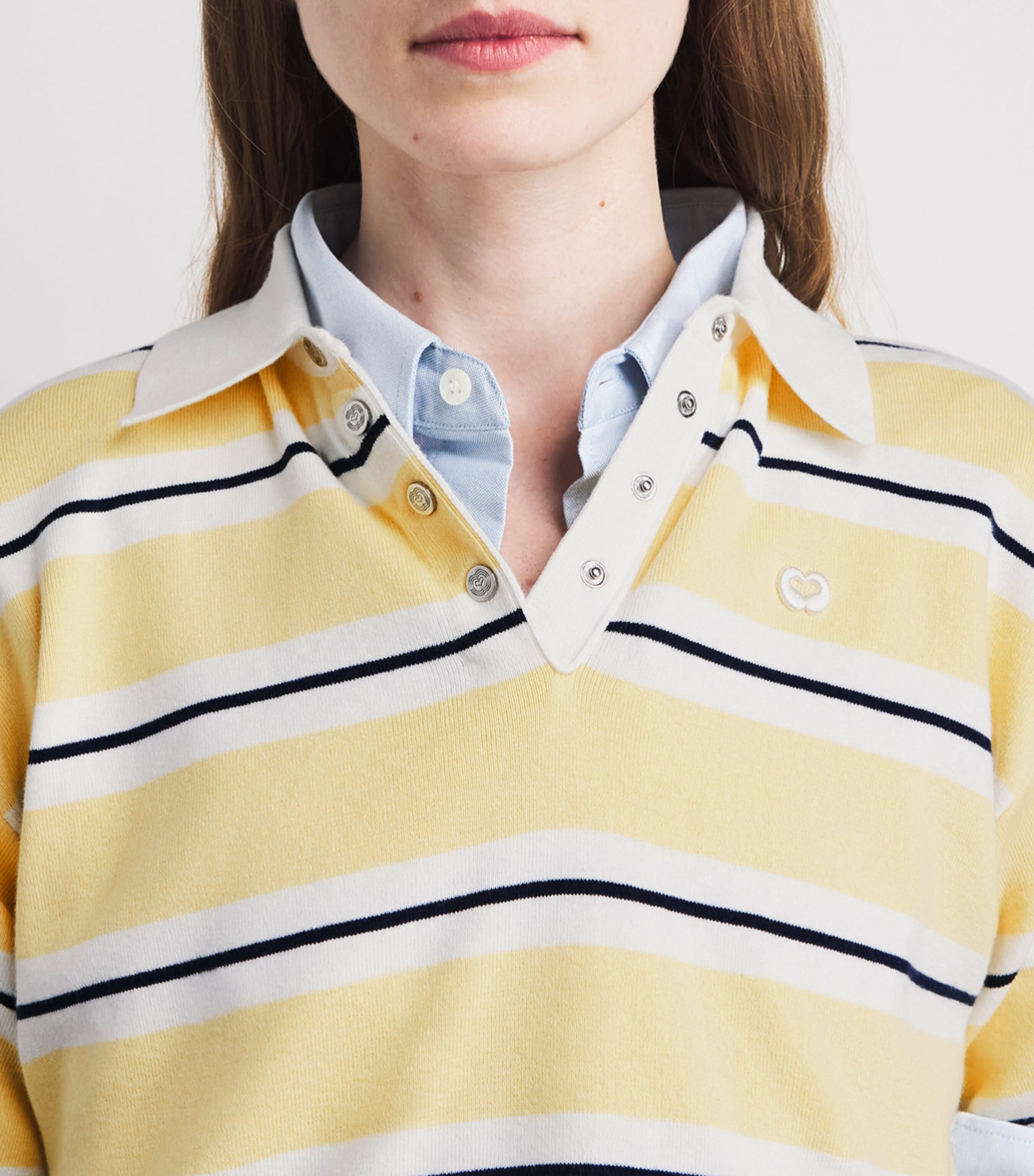 Maje Womens Cotton-Blend Stripe Polo Shirt Pale Yellow Image 3