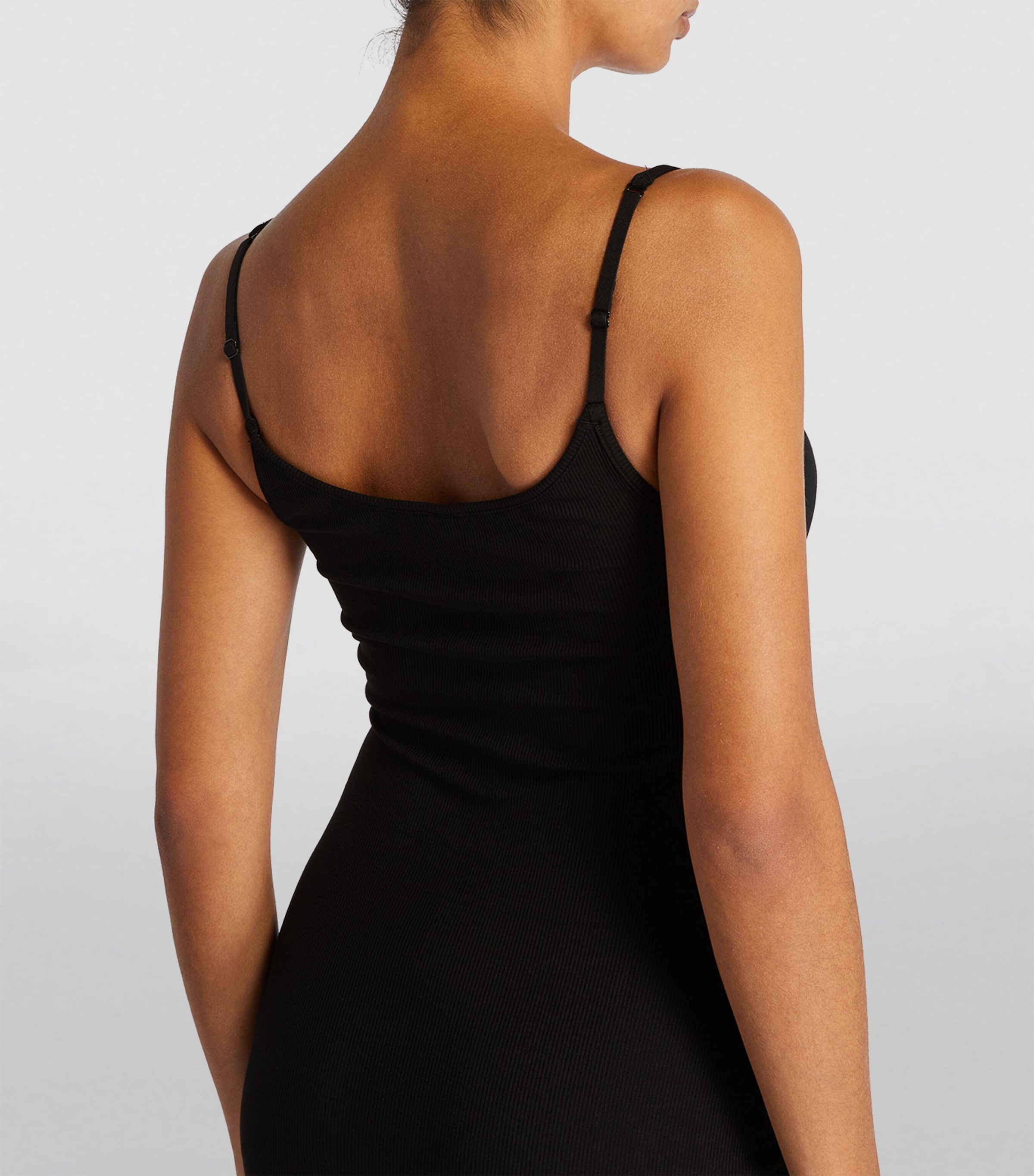 skims black dress mini $118 New SKIMS Long-Sleeve Scoop-Neck Shaping Mini Dress in Black Size 2X