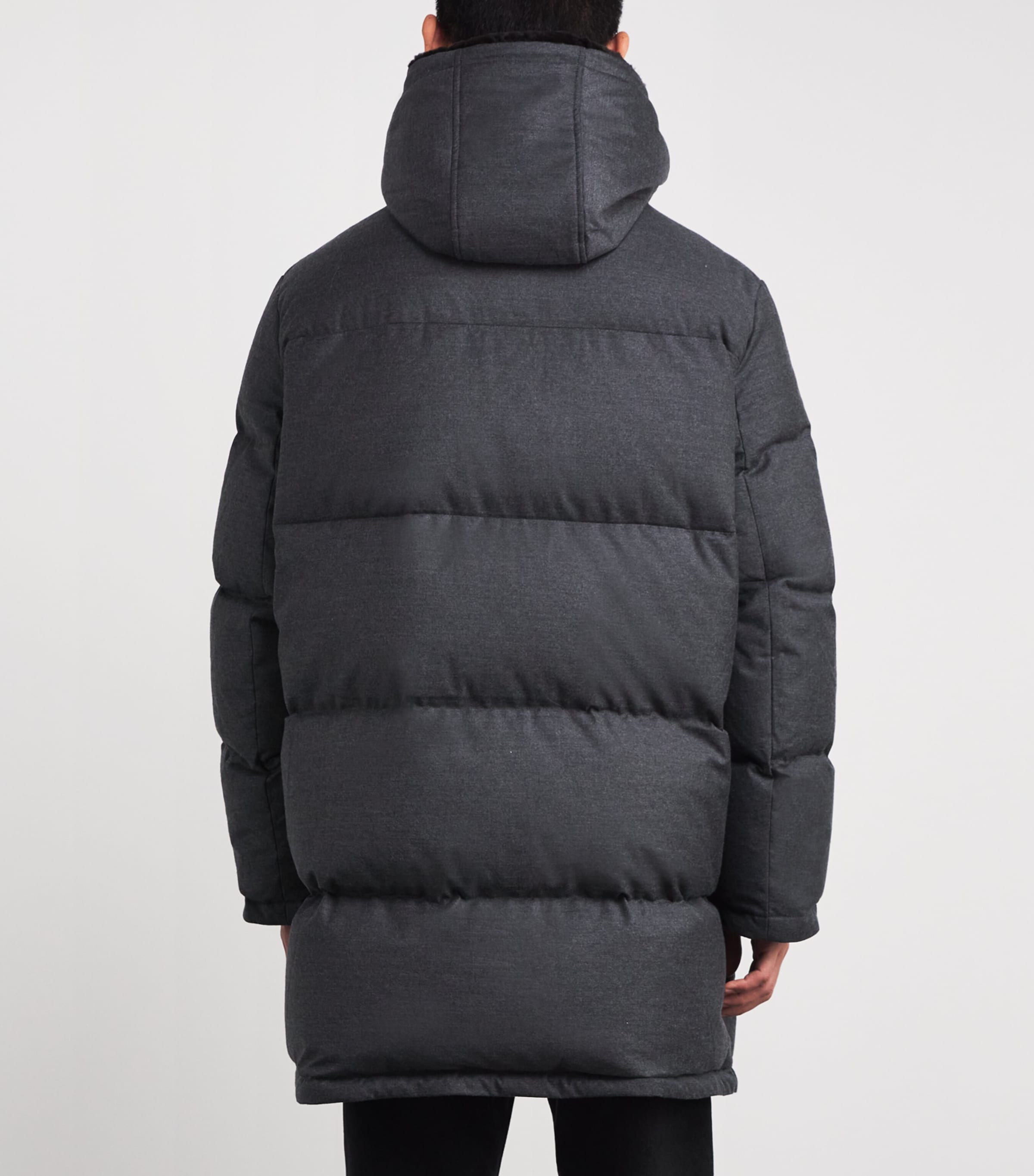 Wool-Silk Down Mink-Trim Coat B0232 ANTHRACITE/MHO Image 4