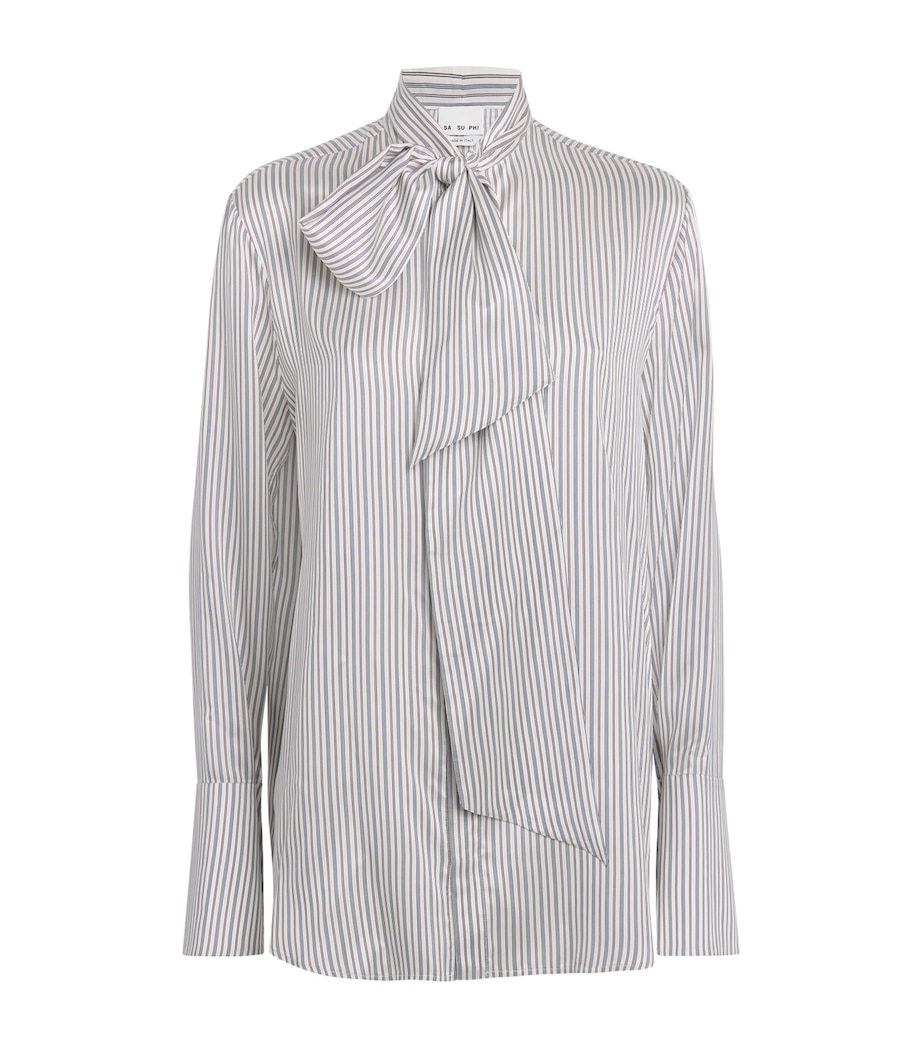 Silk Scarf Shirt 0605 - WHT/NVY BRDX Image 1