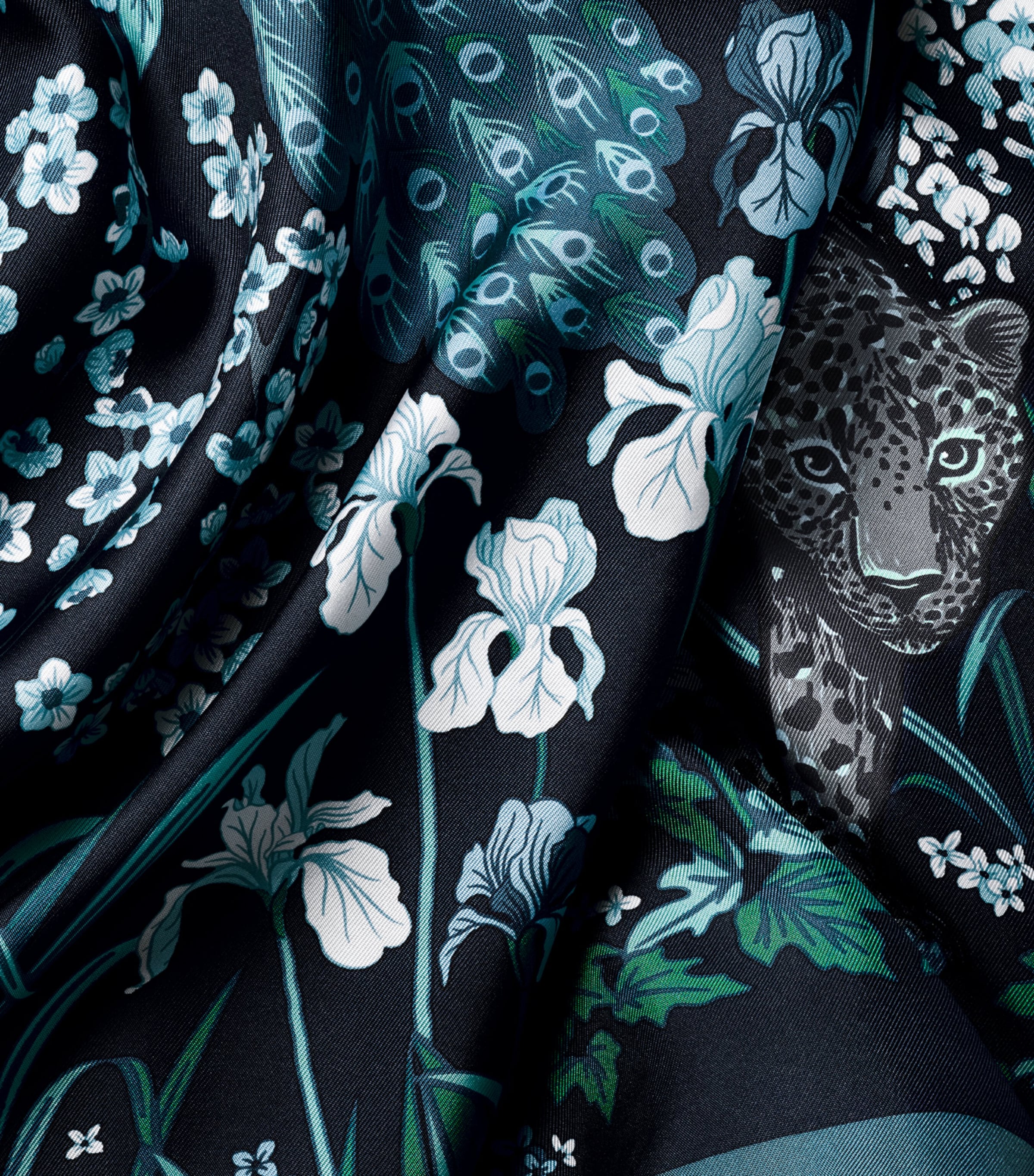 Cartier Silk Blooming Panthère Square Scarf Navy Blue Image 4
