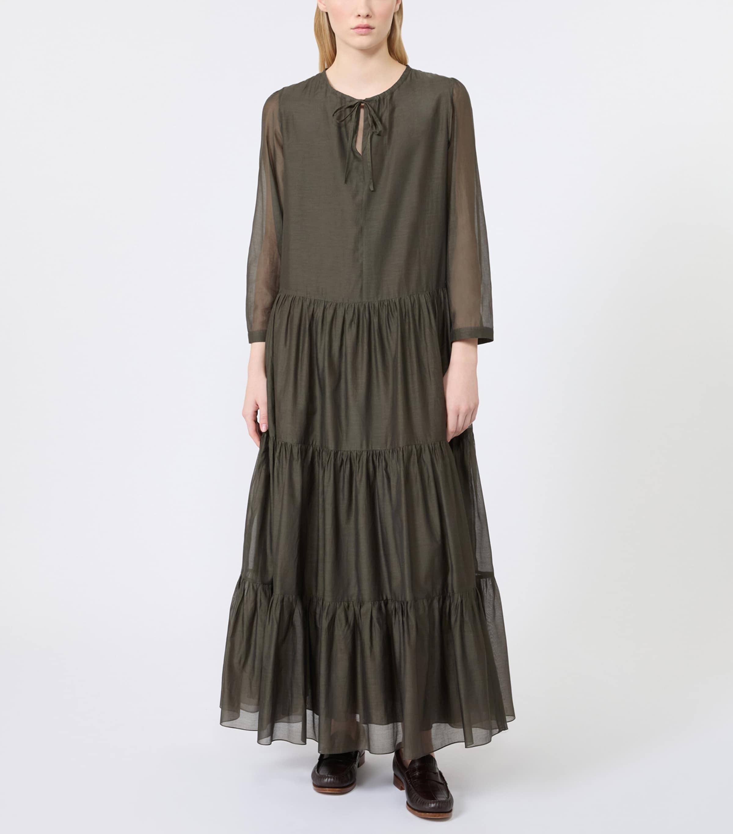Max Mara Womens Cotton-Silk Voile Maxi Dress Kaki Image 2