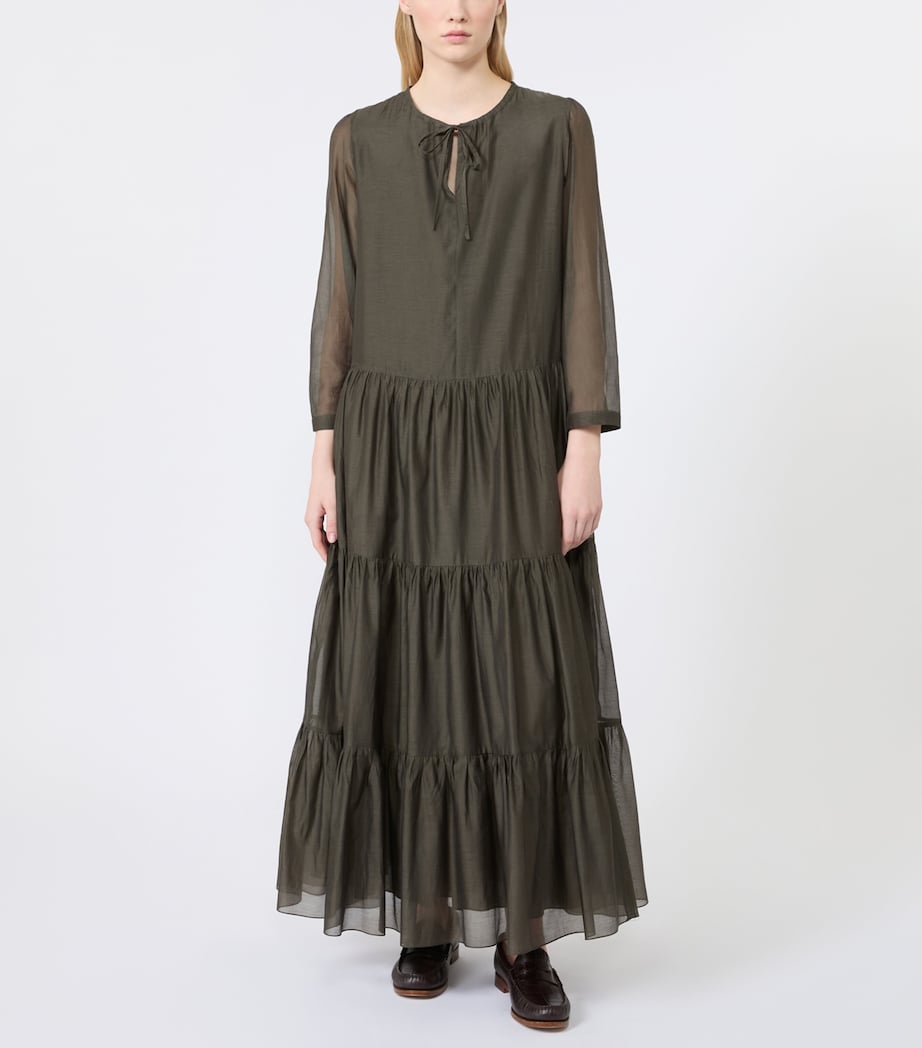 Max Mara Womens Cotton-Silk Voile Maxi Dress Kaki Image 2