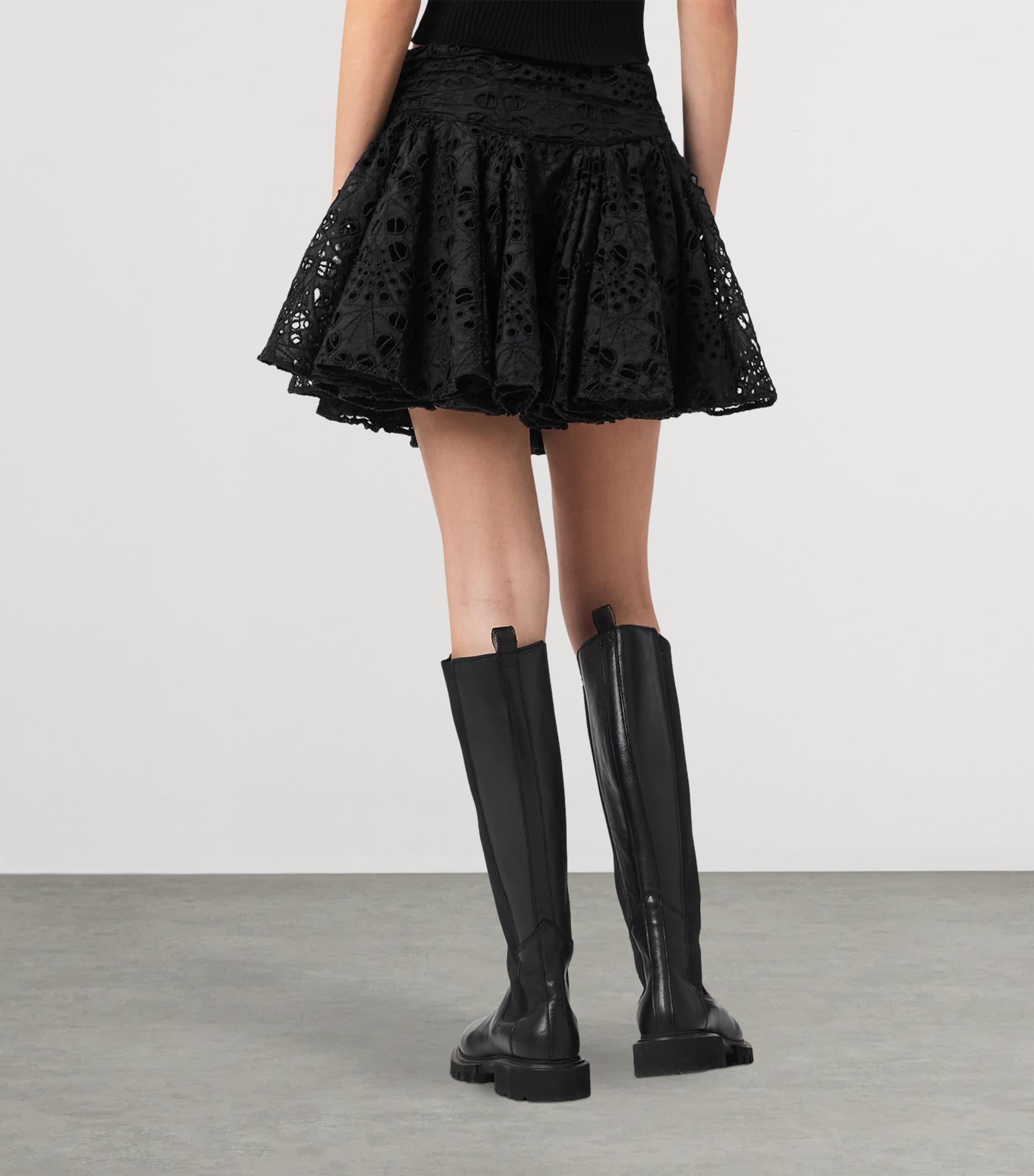 AllSaints Womens Broderie Anglaise Dotty Mini Skirt Black Image 4