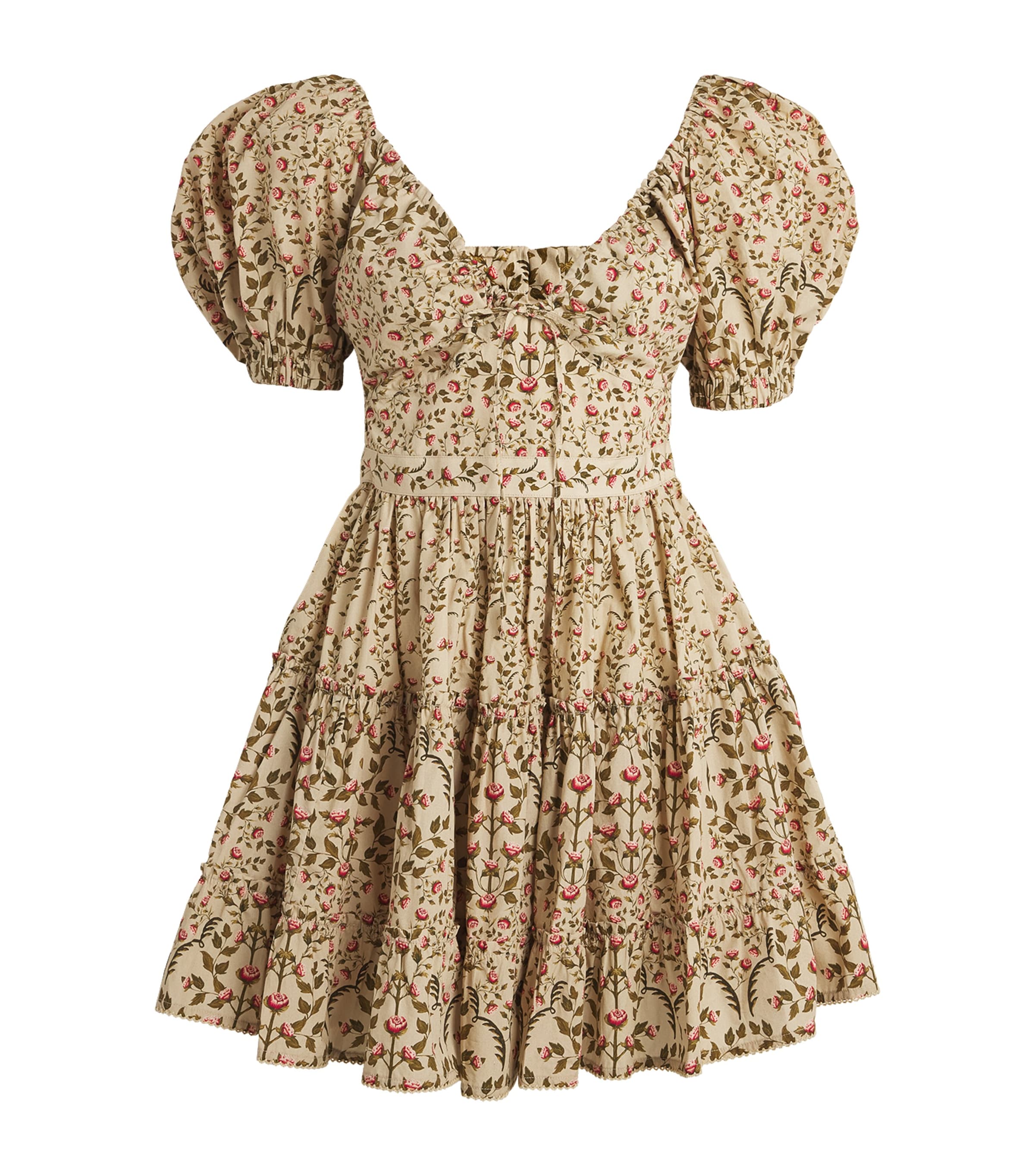 Agua By Agua Bendita Cotton Floral Print Sueño Mini Dress In Brown