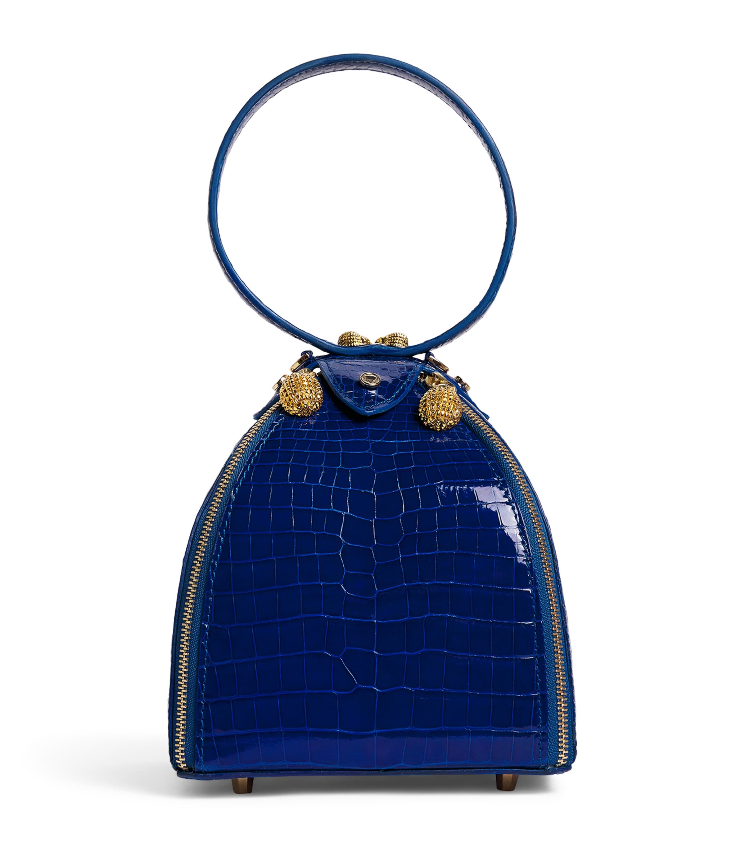 Ethan K Crocodile Leather Duchess Top-Handle Bag Electric Blue Image 1
