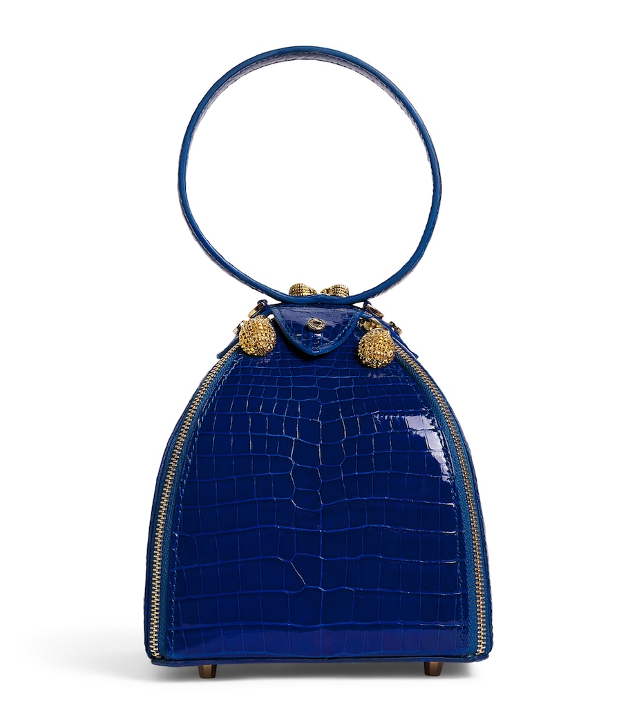 Ethan K Crocodile Leather Duchess Top-Handle Bag Electric Blue Image 1