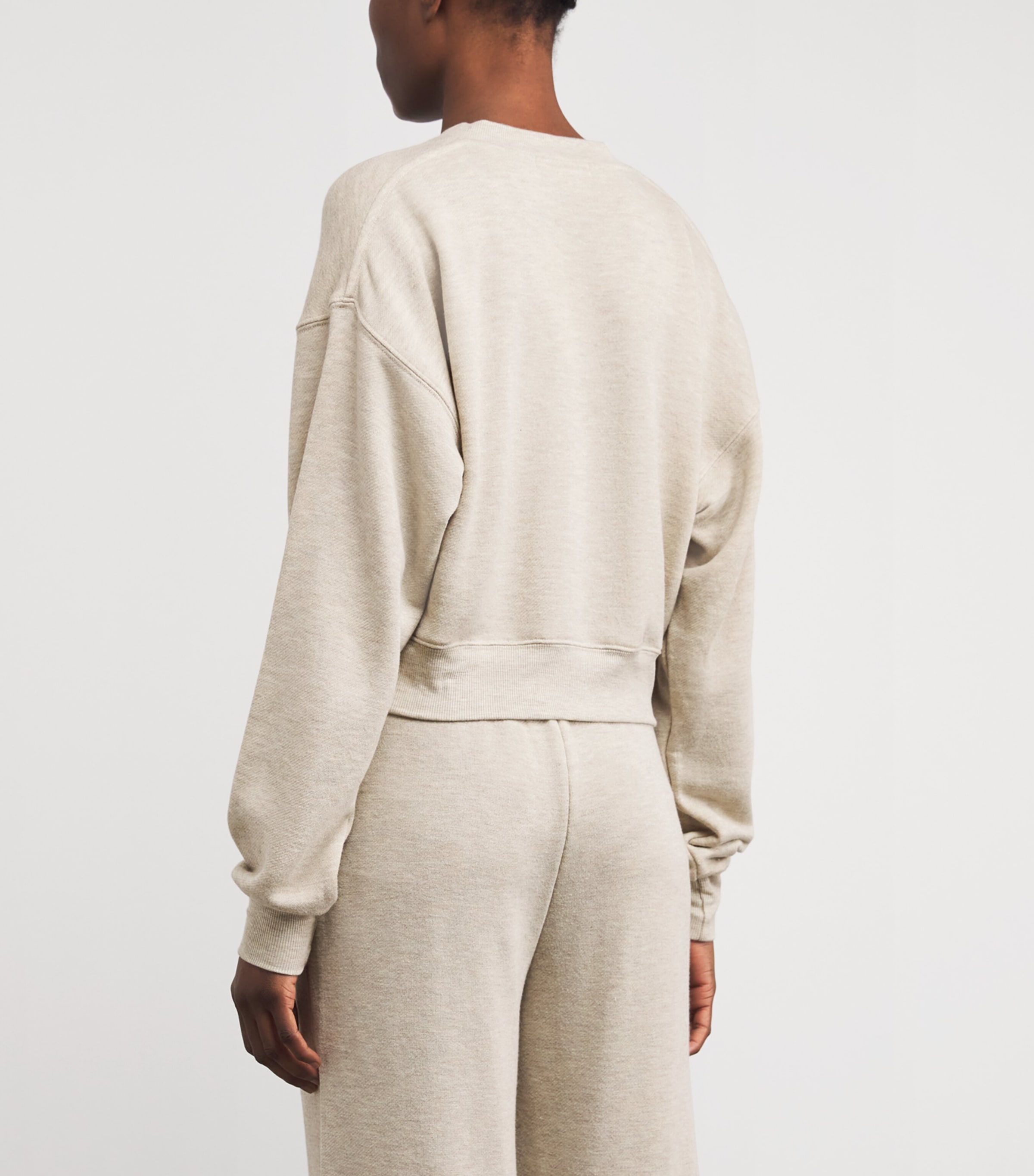 ÉTERNE Womens Cotton French Terry Cropped Sweatshirt Hoat Heather Oatmeal Image 4