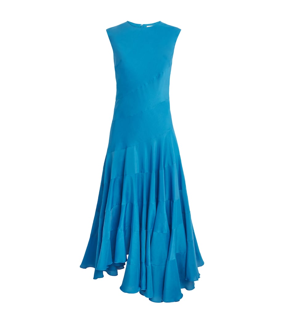 Tory Burch Womens Cotton-Silk Asymmetric Maxi Dress Bay Blue Image 1