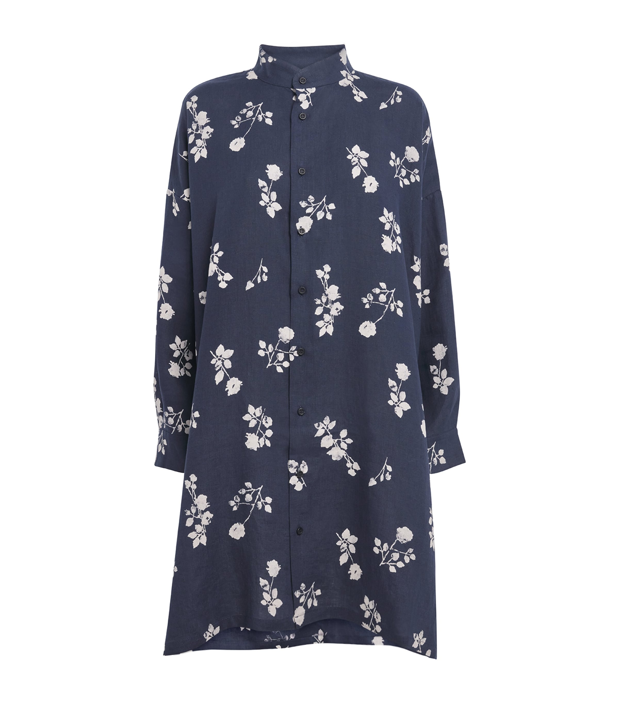 Eskandar Linen Floral Longline Shirt