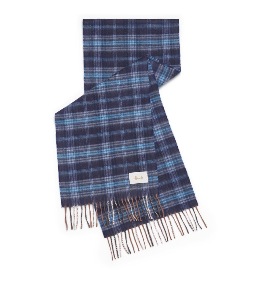 Harrods Cashmere Tartan Scarf Navy Image 1