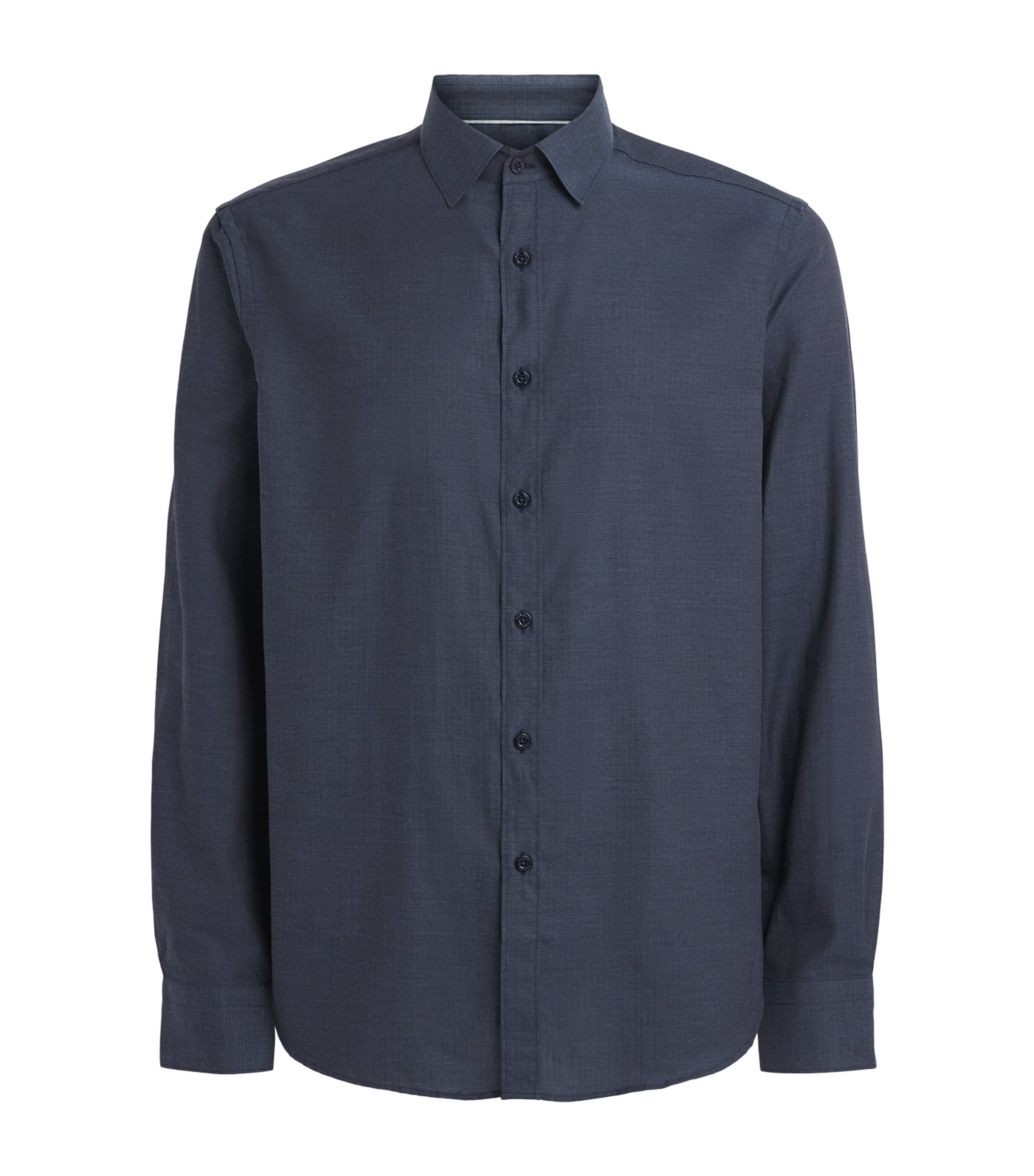 Canali Mens Cotton Herringbone Shirt Navy Image 1