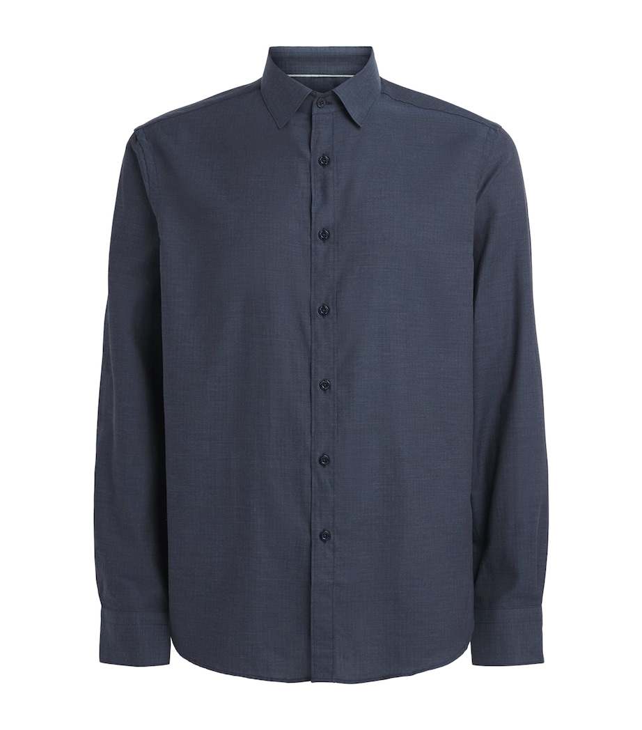 Canali Mens Cotton Herringbone Shirt Navy Image 1