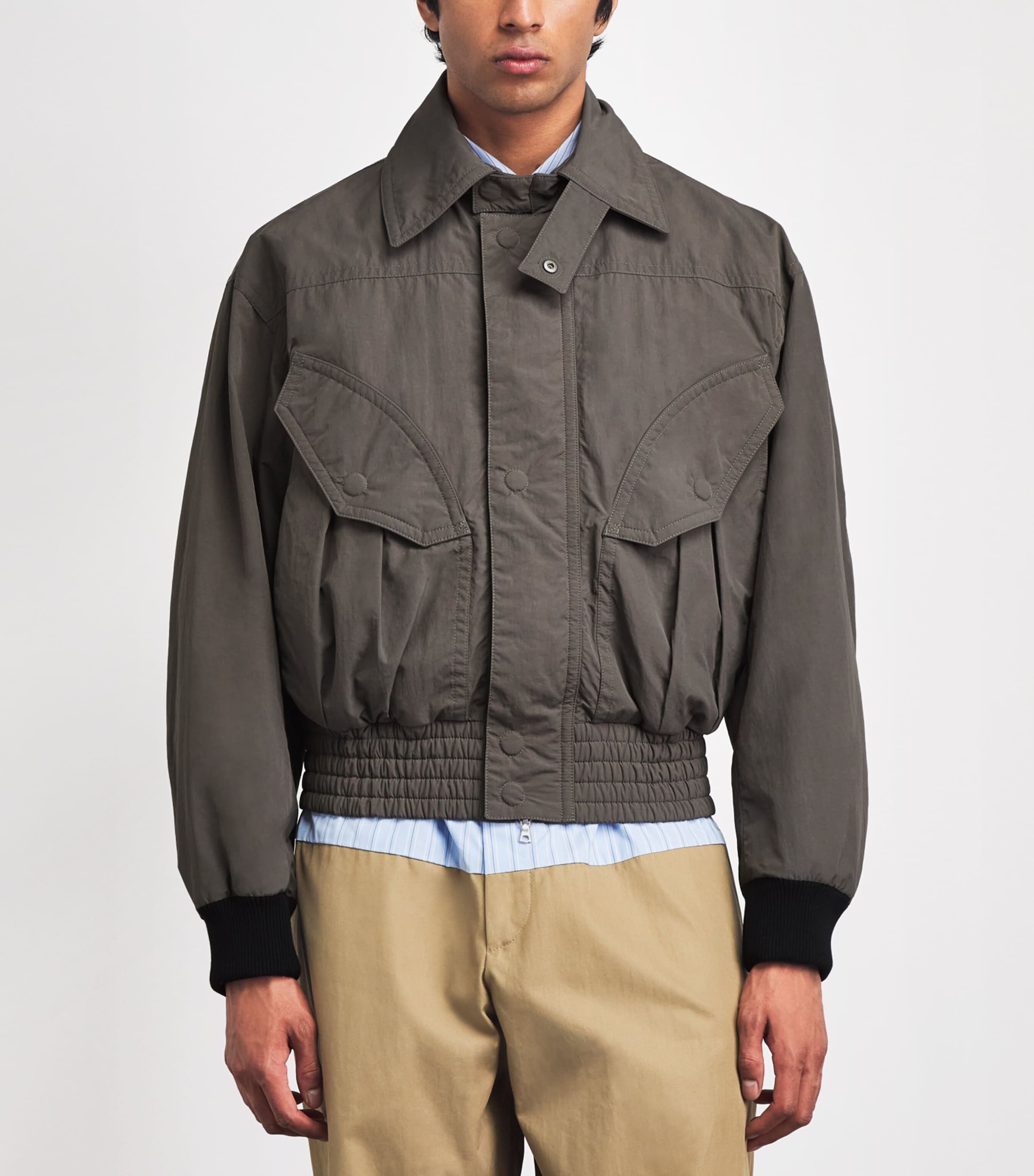 DRIES VAN NOTEN Mens Water-Repellent Hybrid Bomber Jacket Khaki Image 4