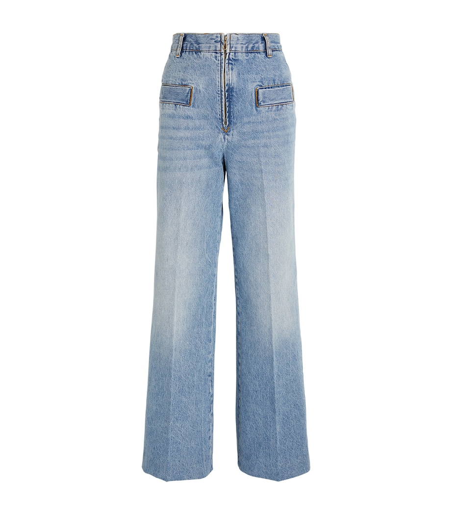 Sandro Paris Womens Zip Wide-Leg High-Rise Jeans Blue Jean Image 1