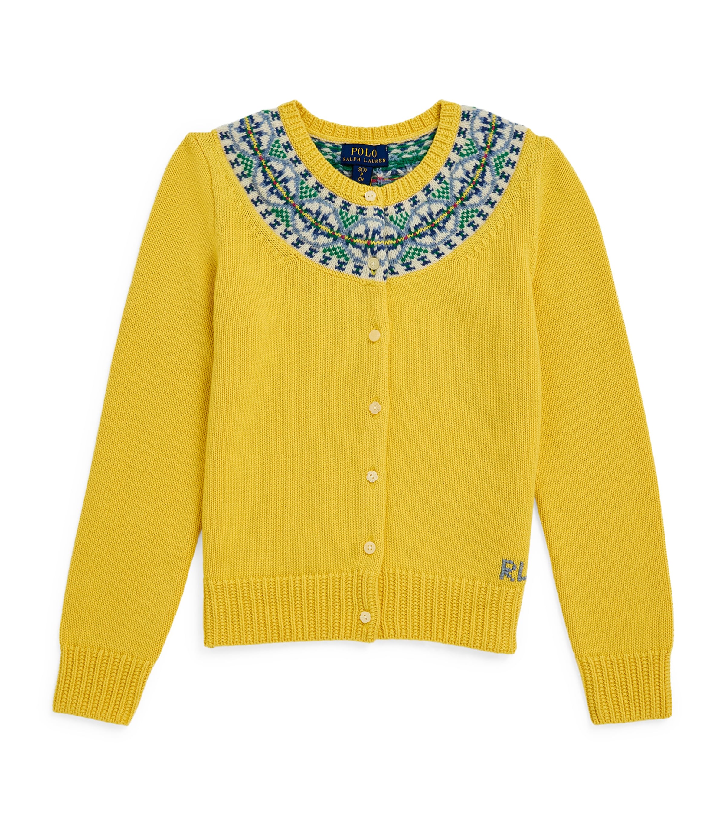 Shop Ralph Lauren Cotton-wool Embroidered Cardigan In Yellow