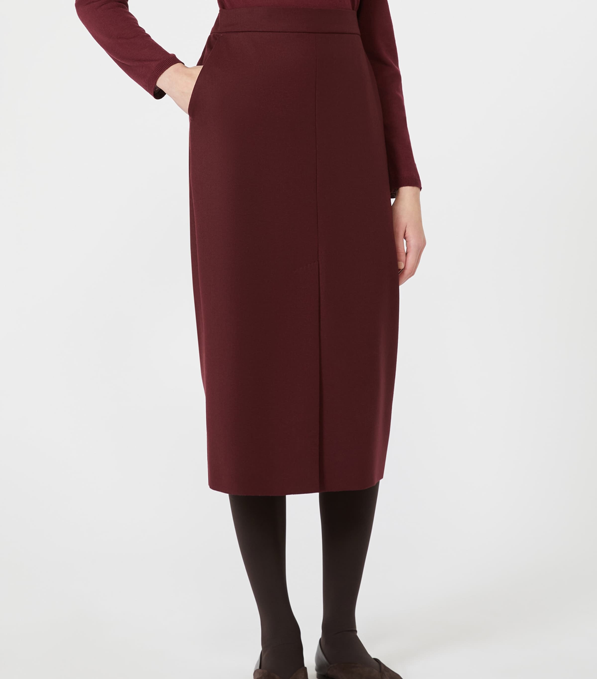 Max Mara Womens Stretch-Virgin Wool Midi Pencil Skirt Wine Coloured Image 3