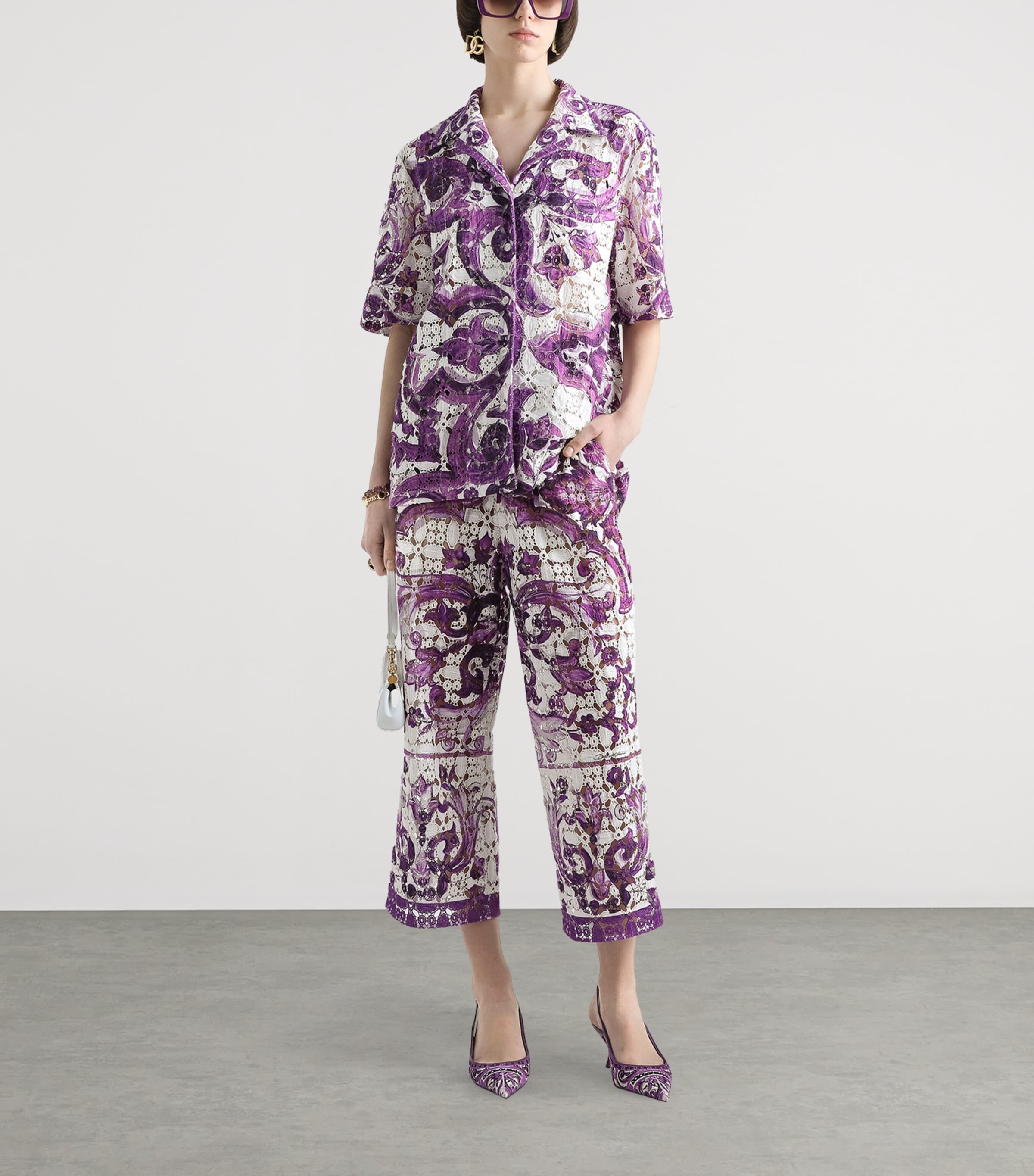 Crochet Majolica Print Shirt IP3TN-MAIOLICA VIOLA Image 2