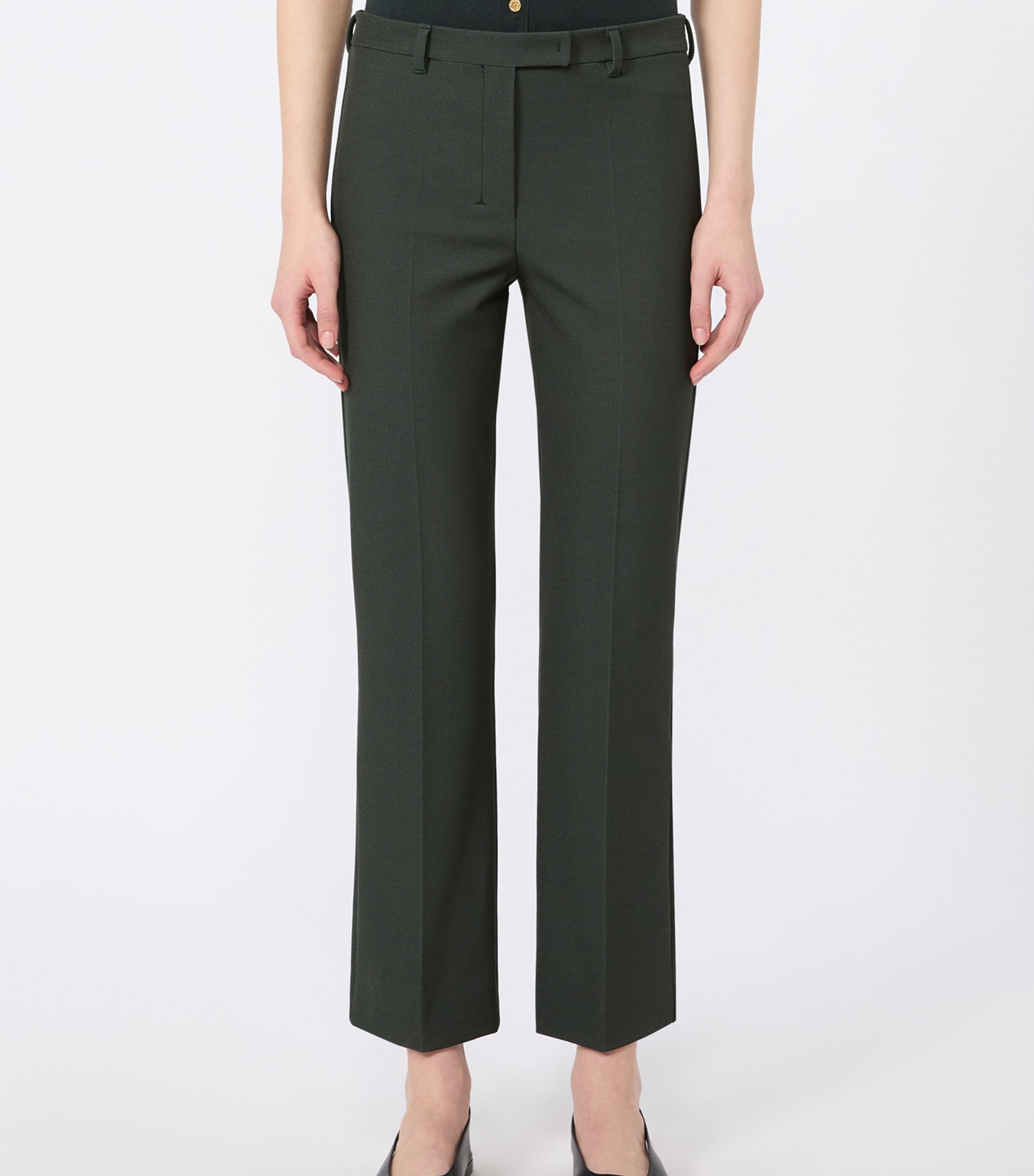 Max Mara Womens Cotton-Blend Flared Trousers Green Image 3
