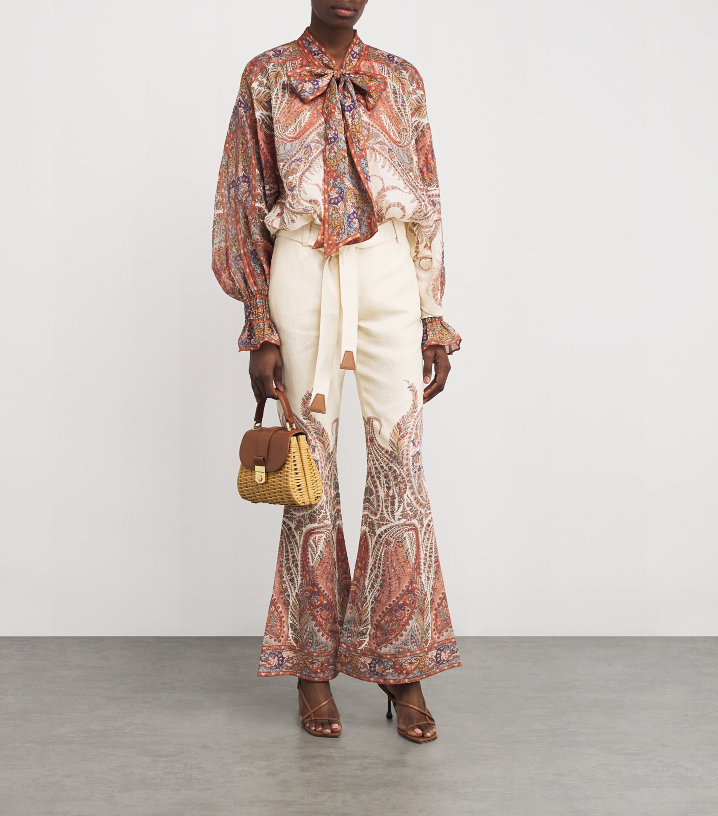 Zimmermann Womens Ramie Paisley Rhiannon Trousers Crmpai Cream Paisley Image 2