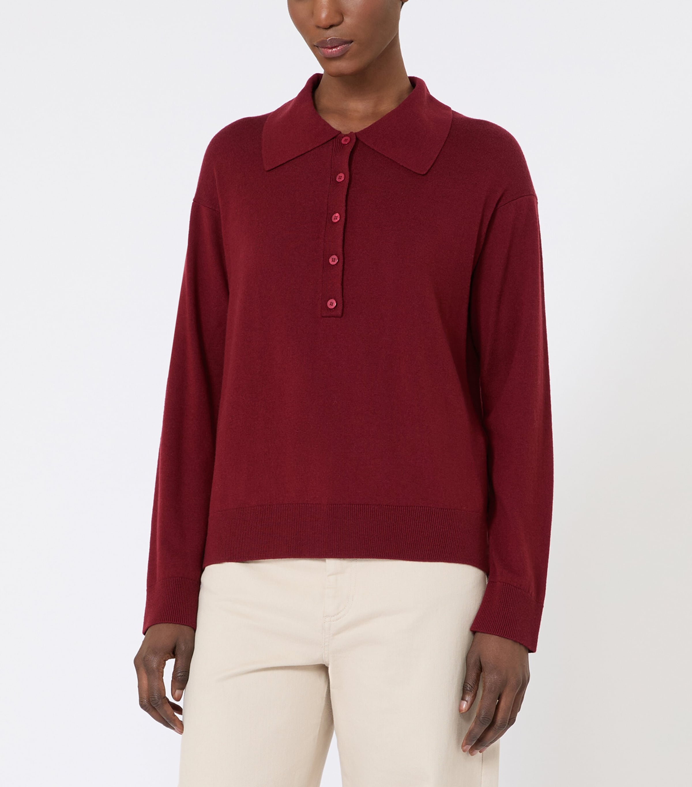 Max Mara Womens Wool Polo-Collar Sweater Raspberry Image 2