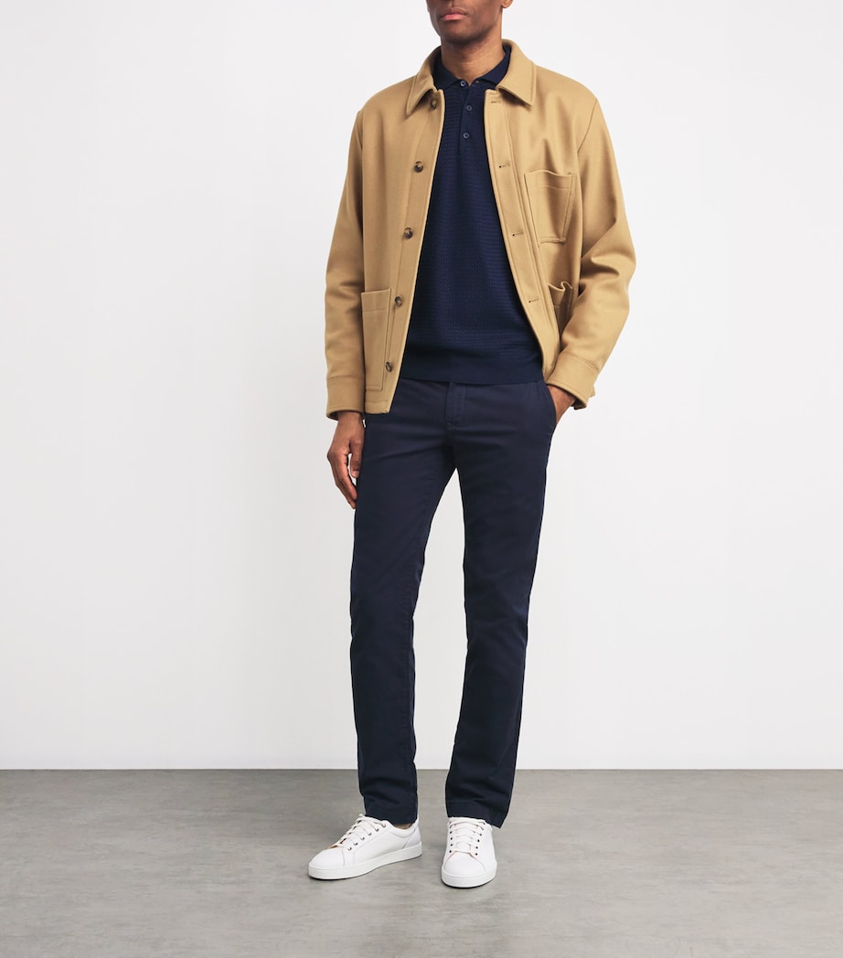 Corneliani Mens Cotton Textured Polo Shirt Navy Blue Image 2