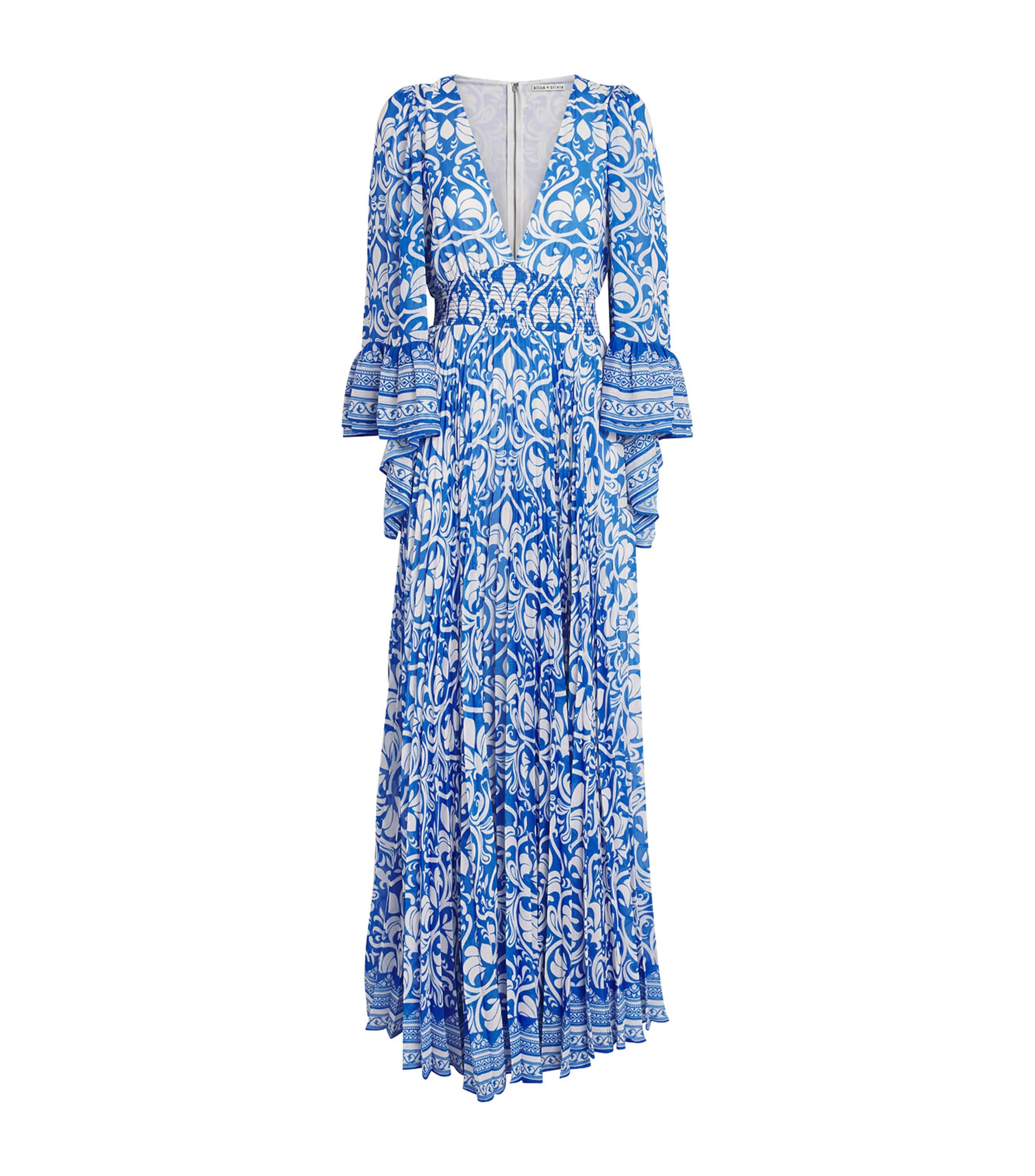 【Alice+Olivia】SELENE プリーツ フリル Vネック マキシドレス Selene Deep V Neck Pleated Maxi Dress In Happy Yellow
