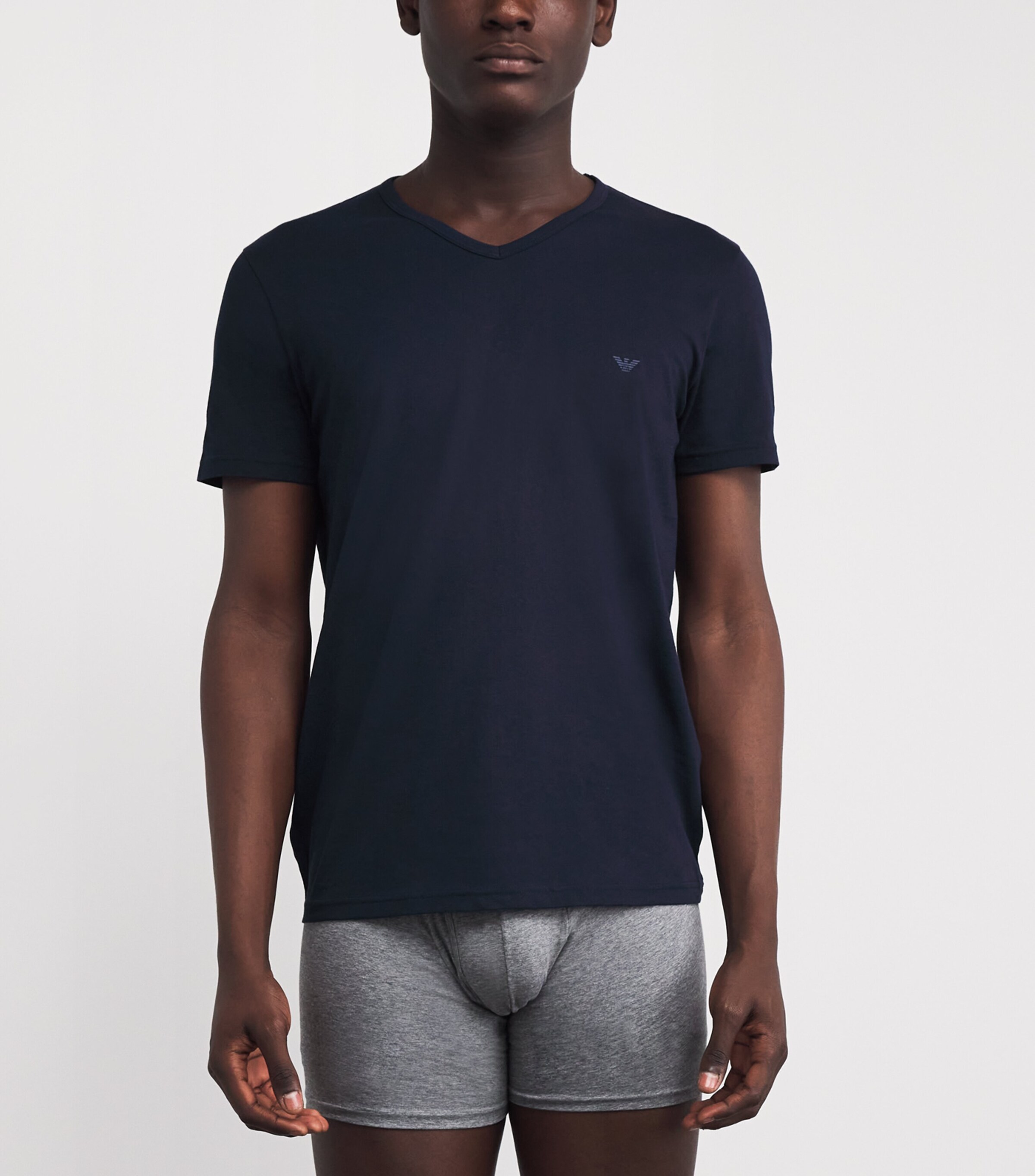 Emporio Armani Mens Pure Cotton V-Neck T-Shirts (Pack of 2) Marine/gr Image 2