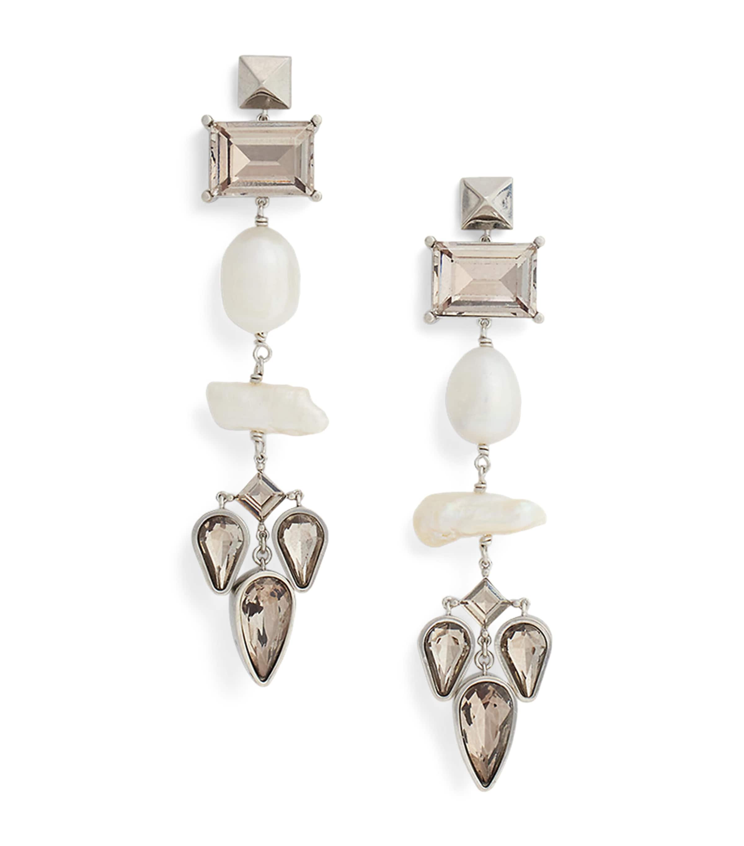 Ralph Lauren Pearl And Crystal Drop Earrings In Silver