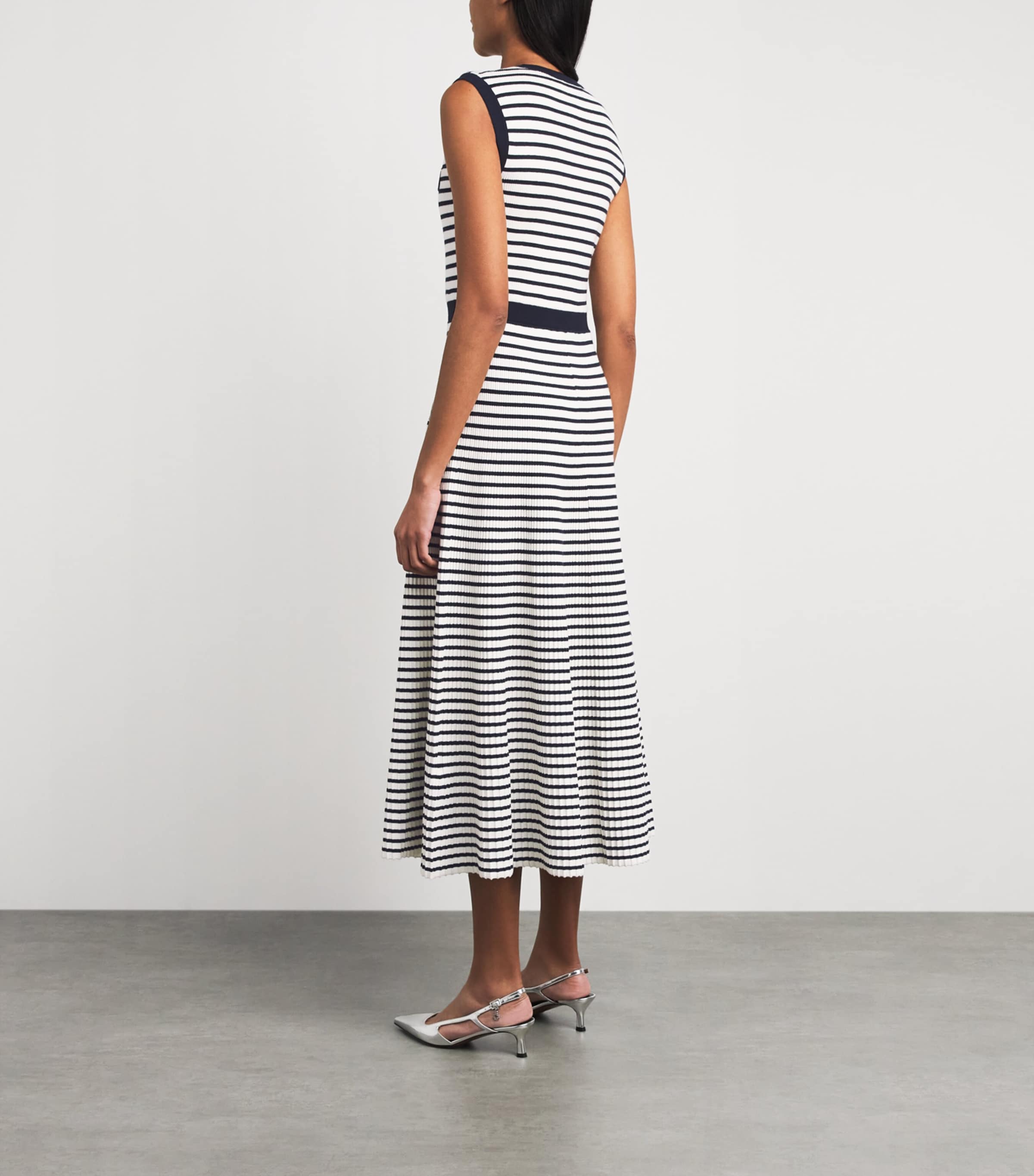 Maje Womens Rib-Knit Breton Stripe Midi Dress Ecru/navy Blue Image 4