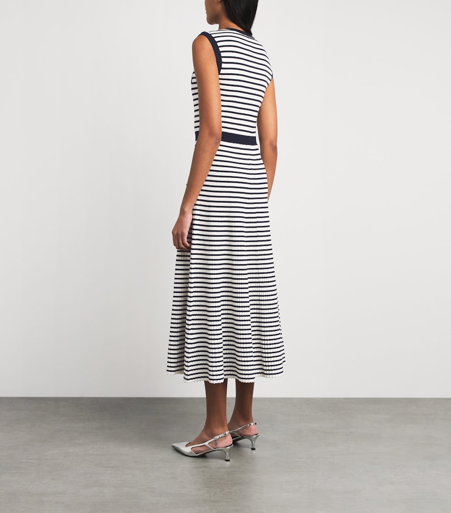 Maje Womens Rib-Knit Breton Stripe Midi Dress Ecru/navy Blue Image 4