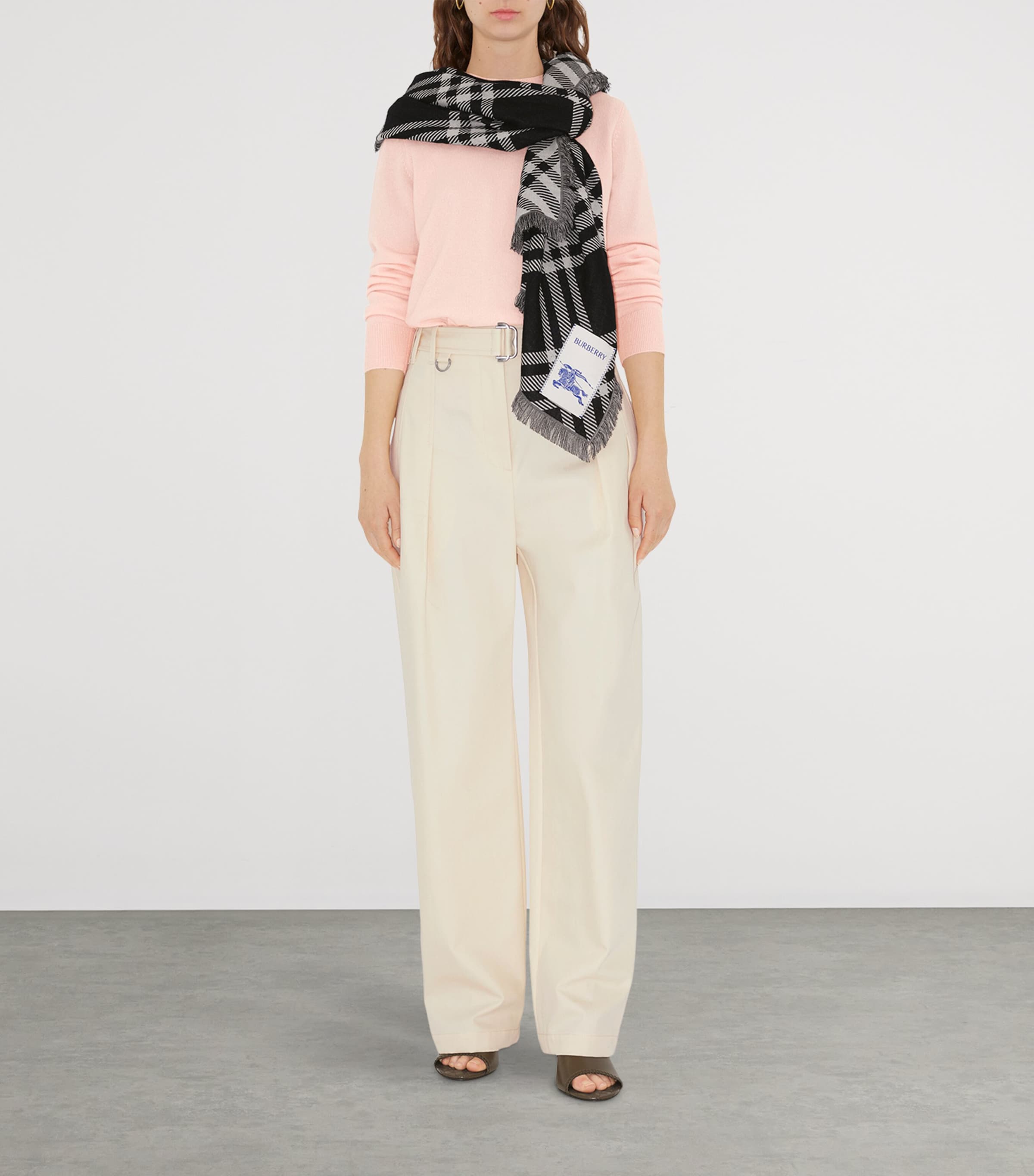 Silk-Wool Wide Check Scarf BLACK/CALICO Image 2