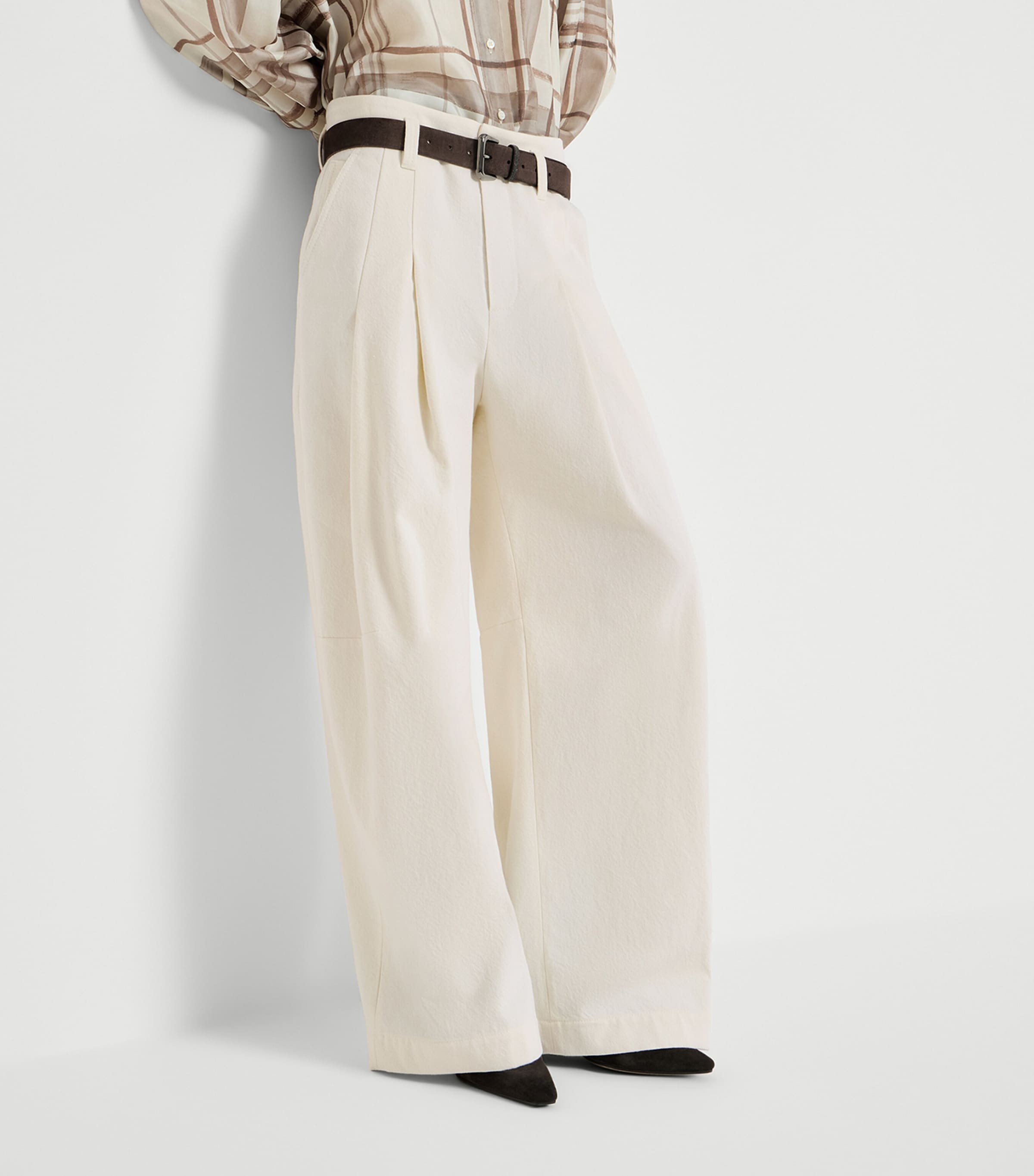 Brunello Cucinelli Womens Cotton-Wool High-Rise Trousers Image 4