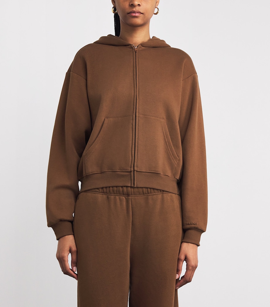 Cotton-Blend Fleece Zip-Up Hoodie BISON Image 3