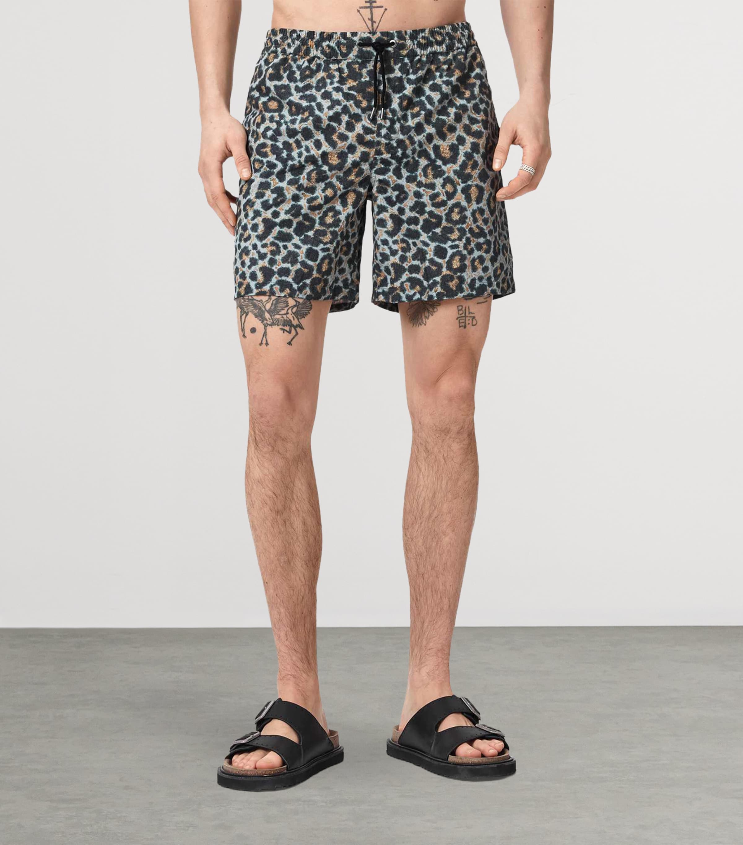 AllSaints Mens Leopard Print Silesia Swim Shorts Clouded Grey Image 3